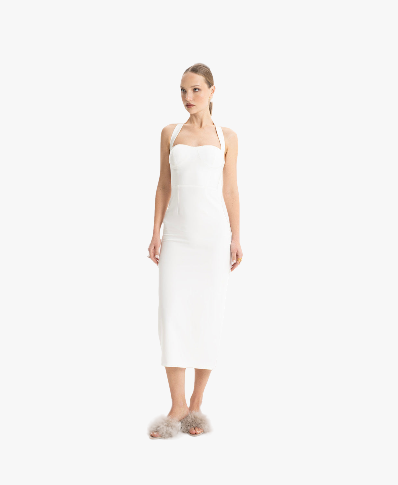 Zoa White Bustier Midi Dress made by Lora Istanbul