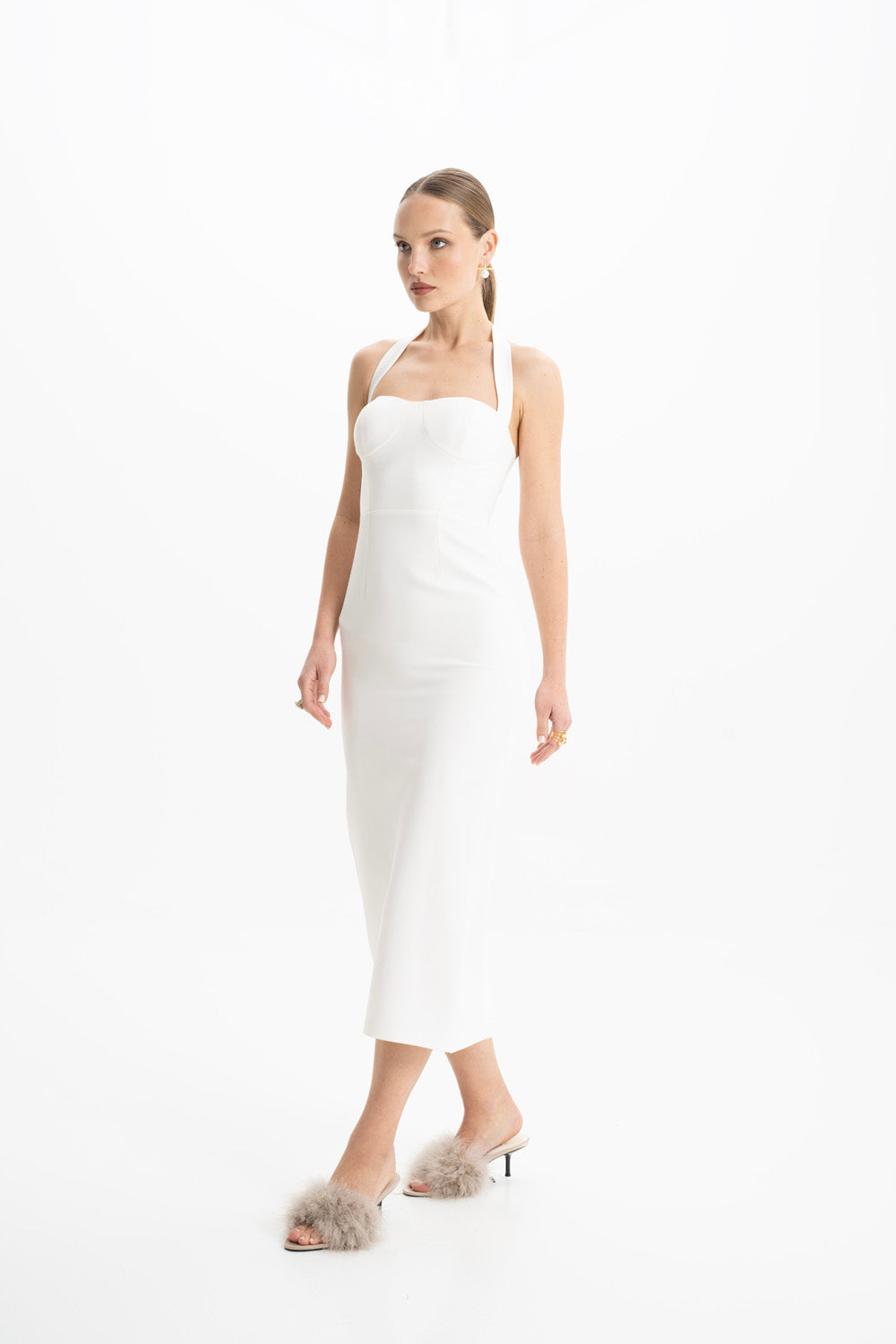 Shop Lora Istanbul Zoa White Bustier Midi Dress