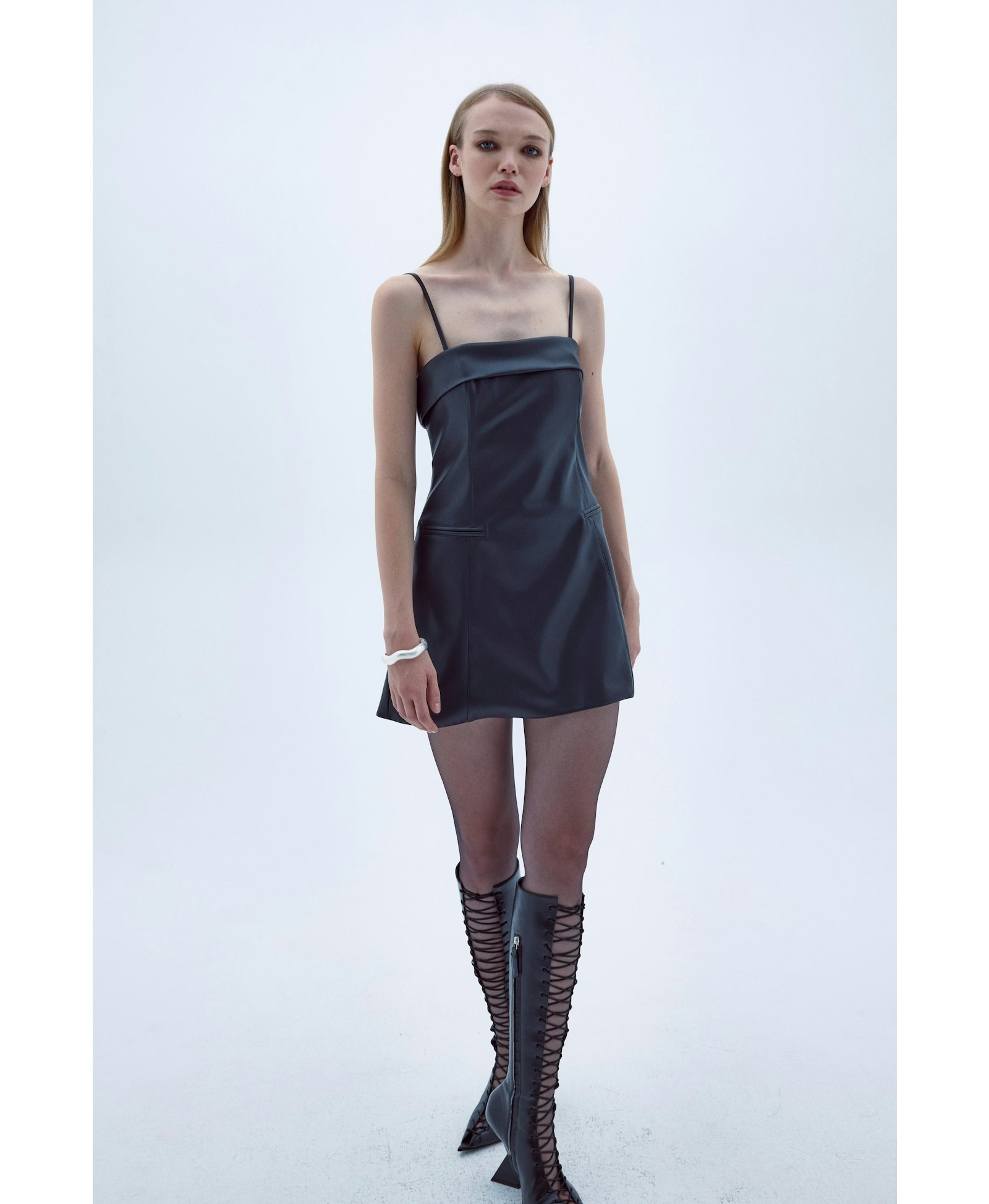 Gaia Mini Leather Dress In Black made by Nazli Ceren