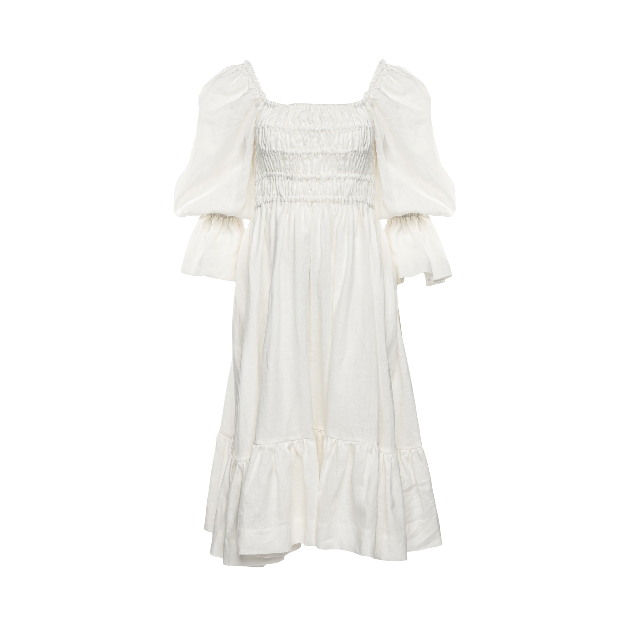 Shop Vasiliki Amelia Ruched Midi Linen Dress In Dove