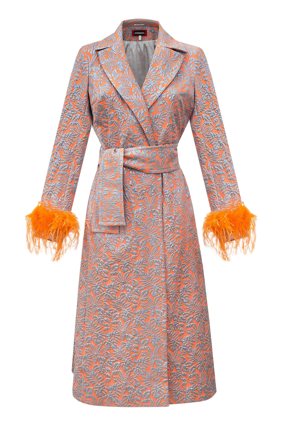Shop Andreeva Orange Jacqueline Coat №22 With Detachable Feathers Cuffs