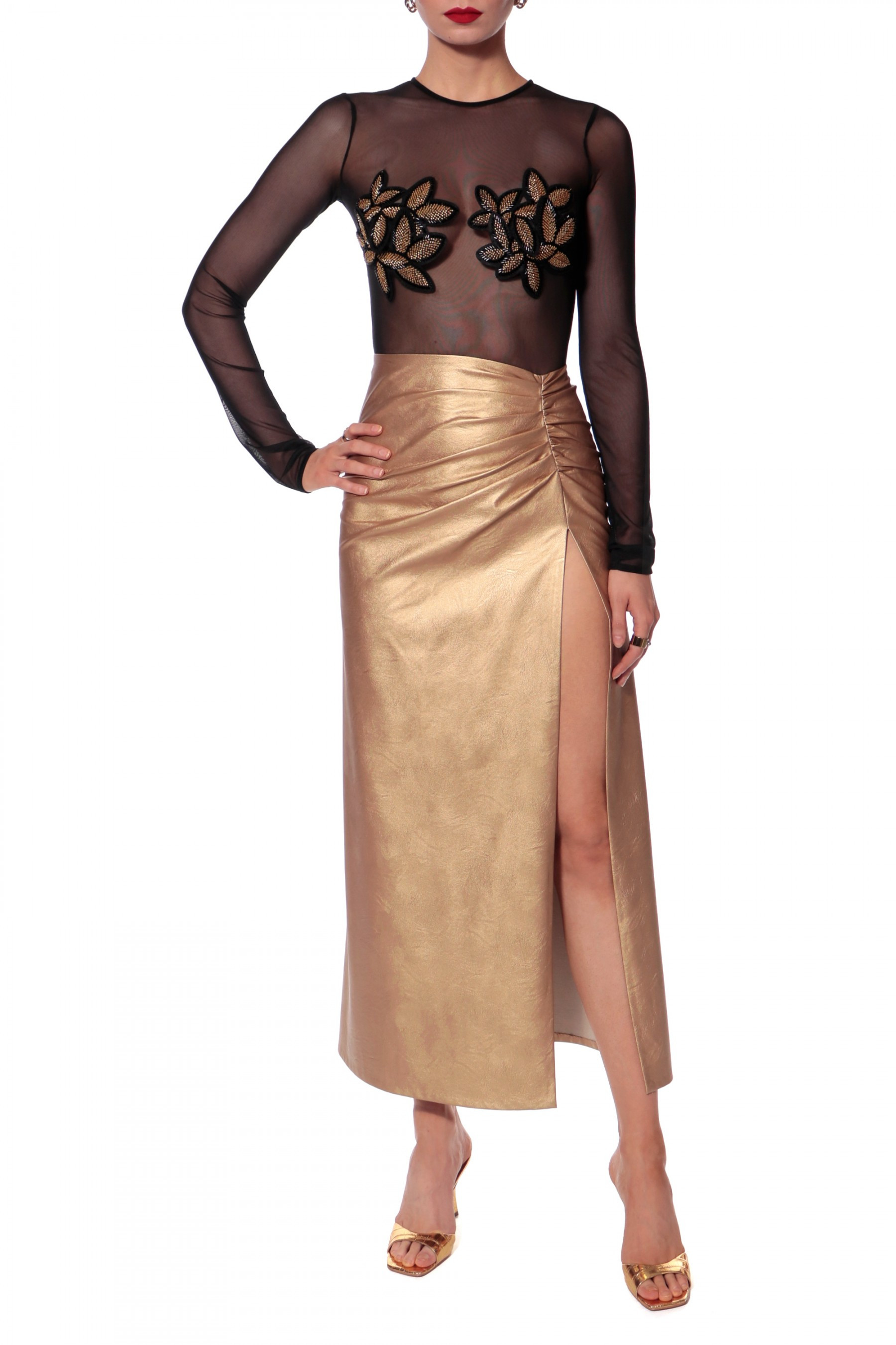 Shop Halewski Dress Tomira Gold And Black