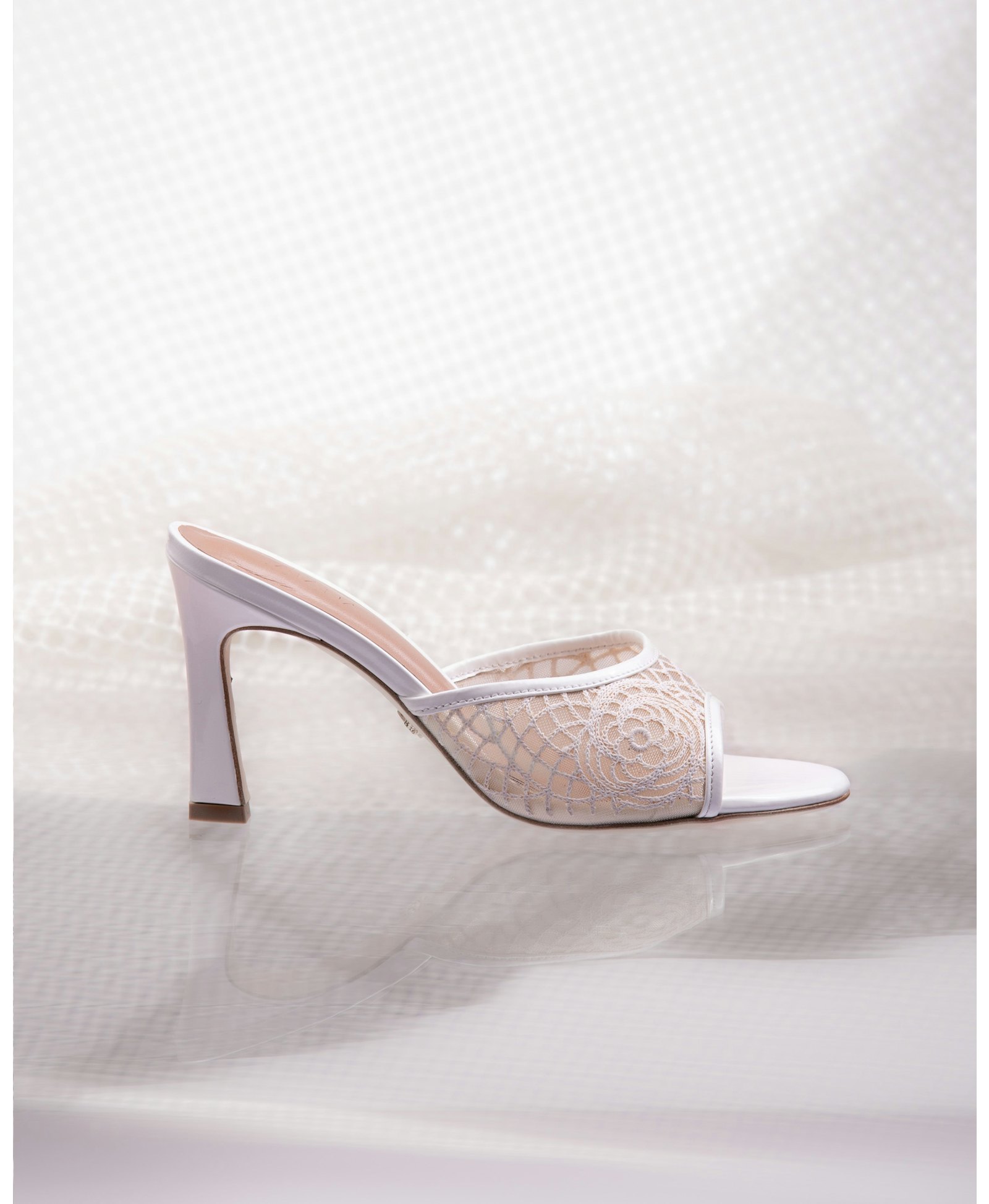 Crochet Mule 85 White Patent in White made by ATANA