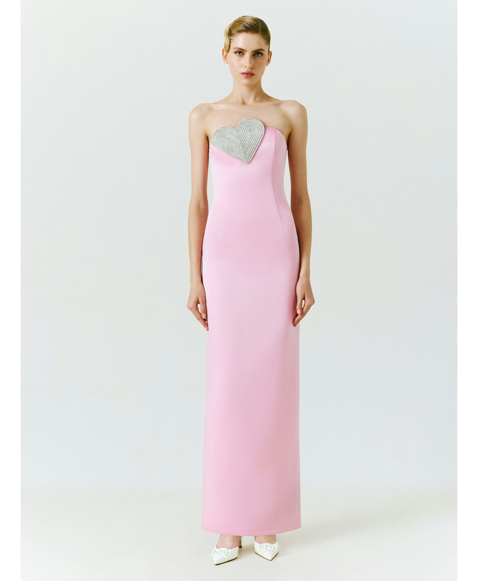 Heart-Embellished Strapless Maxi Dress in Pink made by NDS The Label