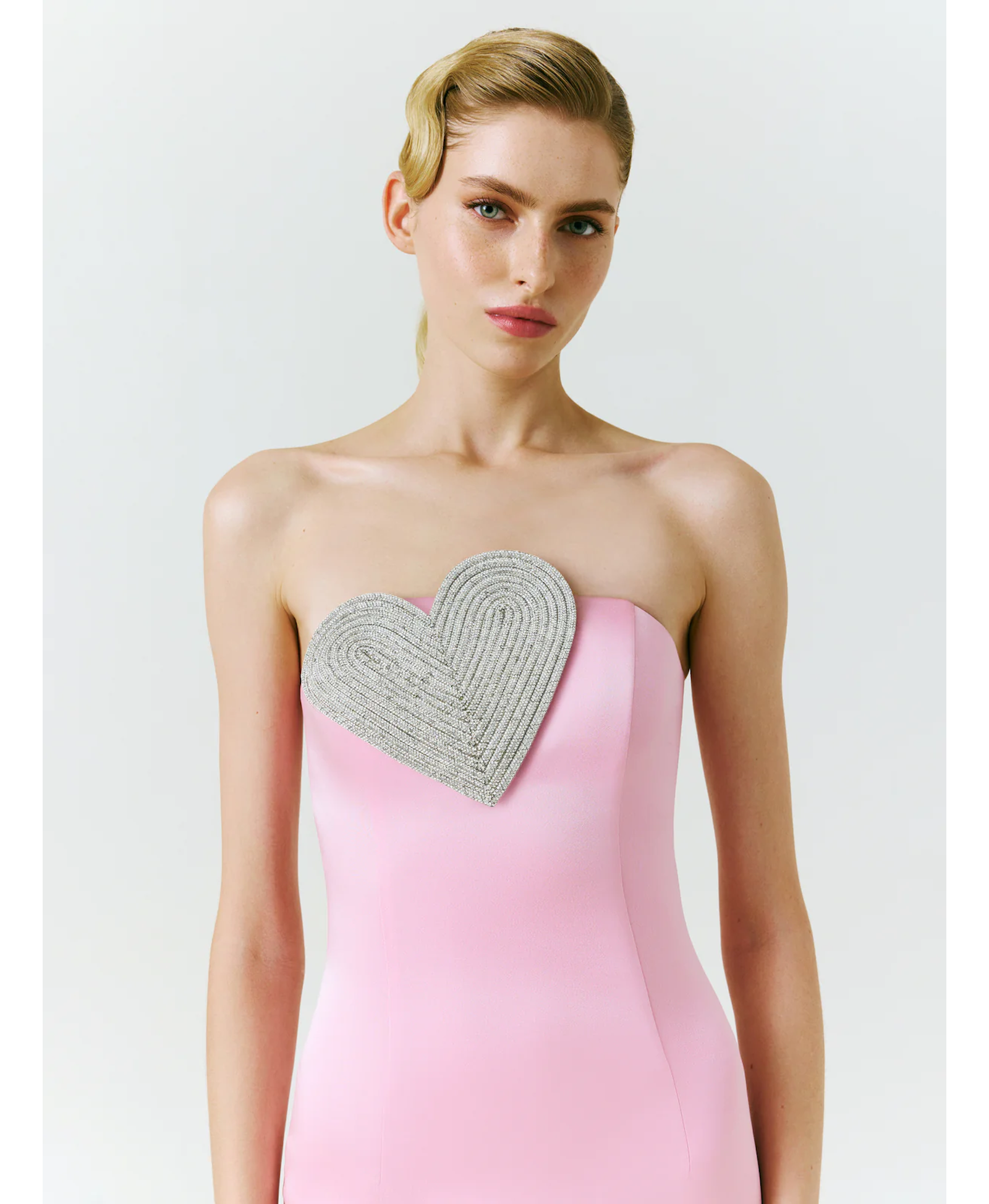 Heart-Embellished Strapless Maxi Dress in Pink made by NDS The Label