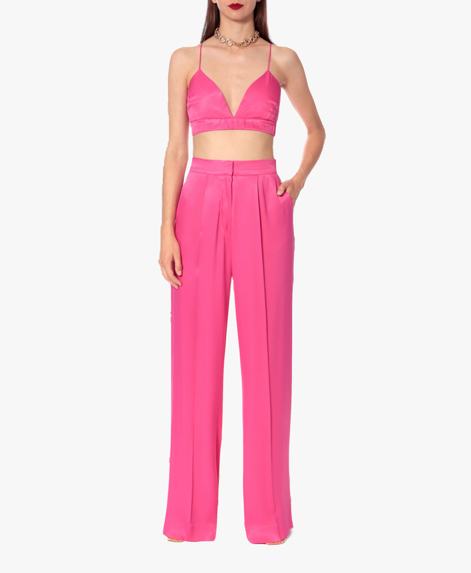 Bralette Top Asha Satin Barbie Pink in Pink made by HALEWSKI