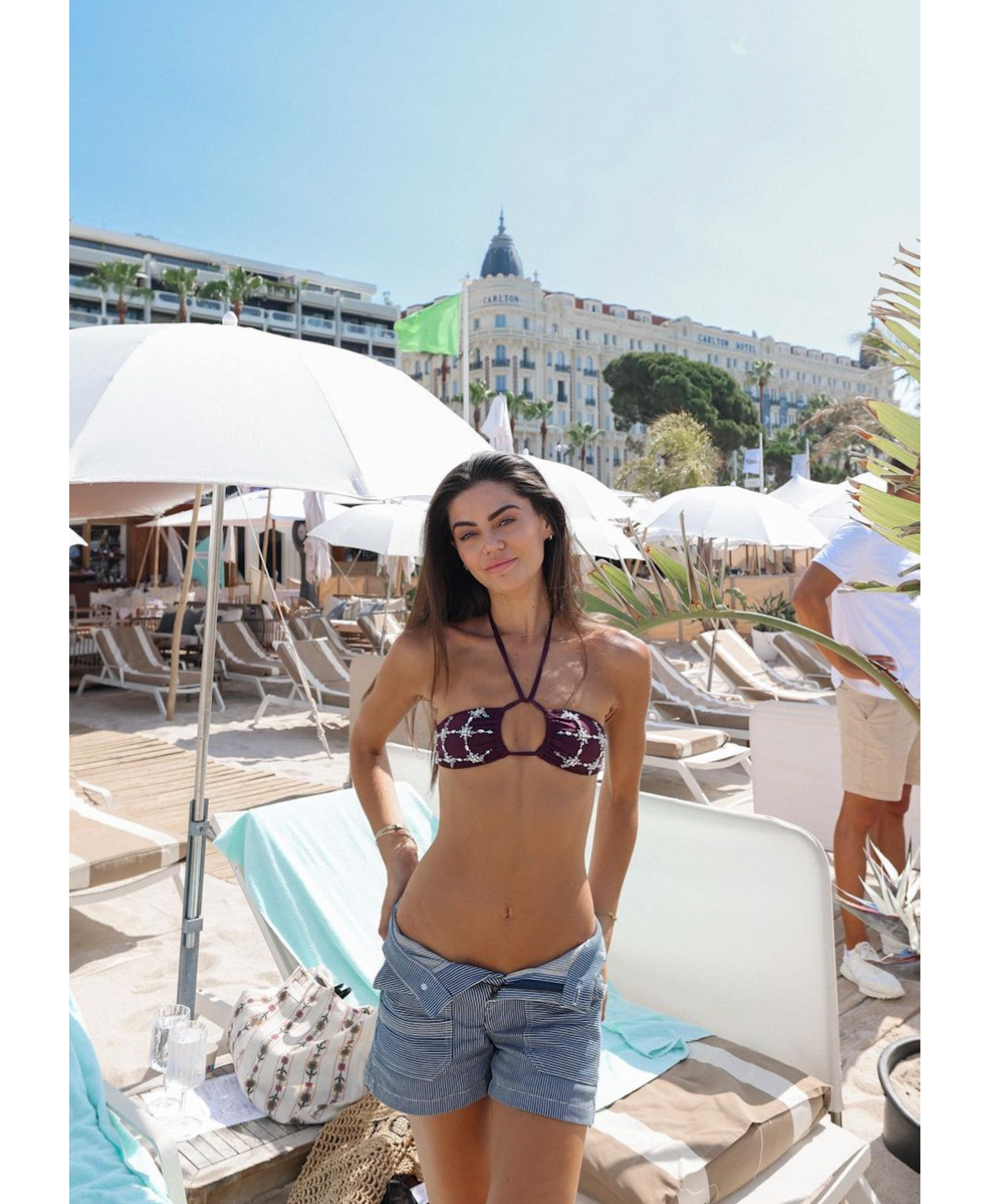 Violet Halter Hand Embroidered Plum Bikini Top in Brown made by Oceanus Swimwear