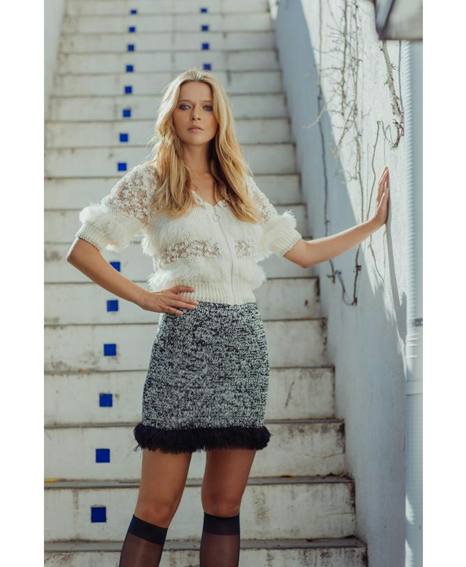 Grey Mini Handmade Knit Skirt in Grey made by ANDREEVA