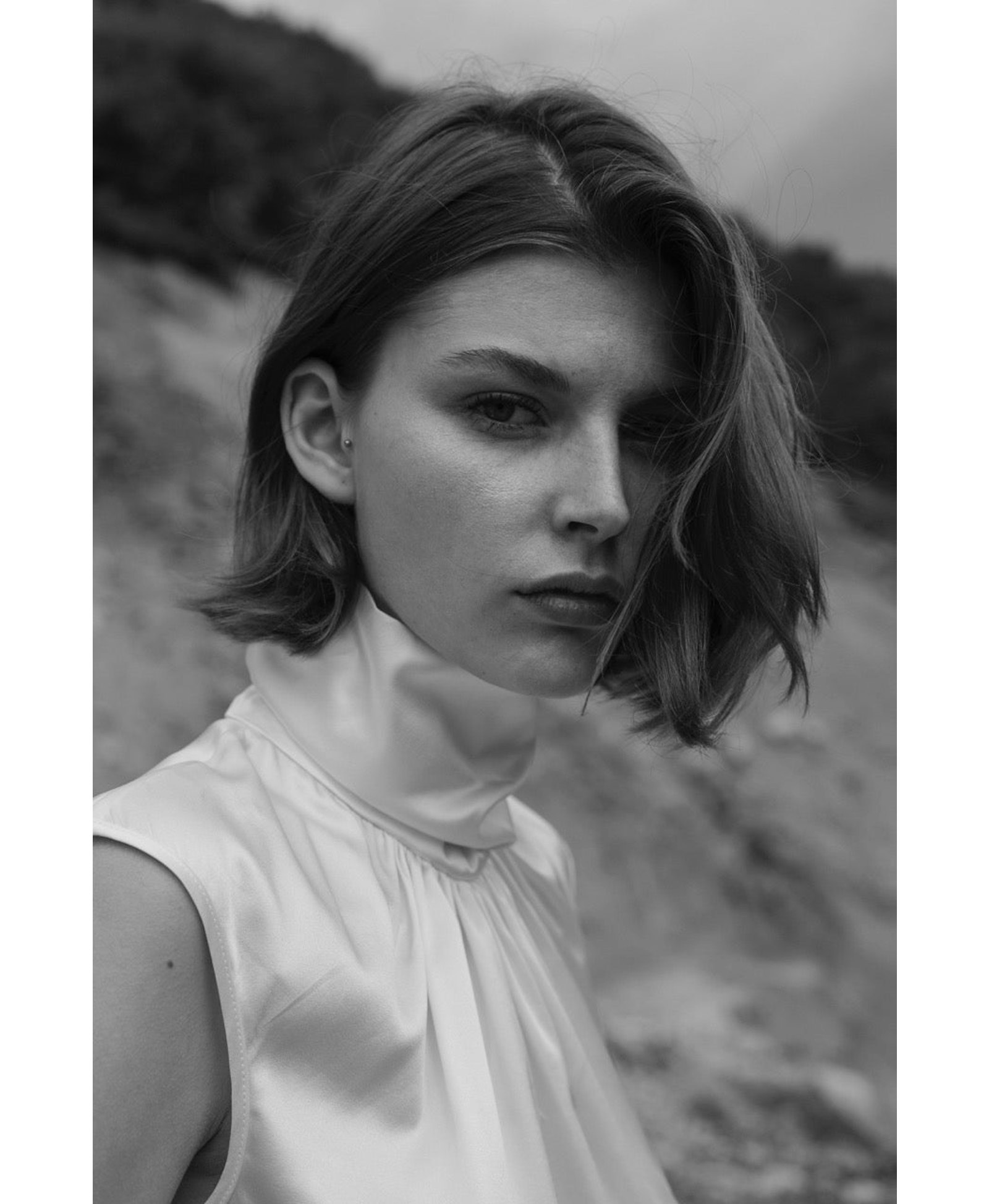 Draped Silk Turtleneck Blouse Ivory made by Vesna W