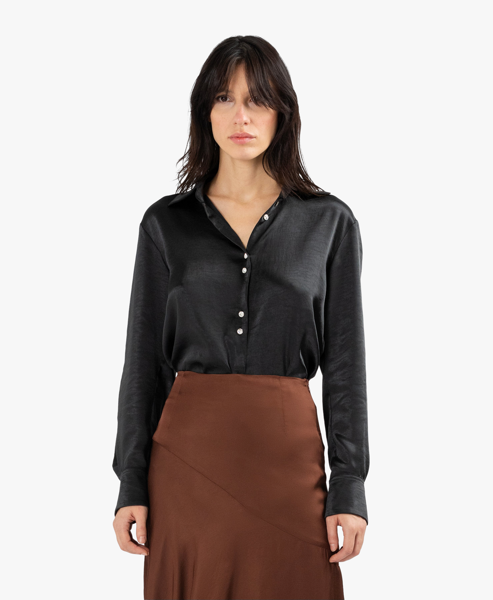 SINNA crystal button satin shirt made by DIVALO