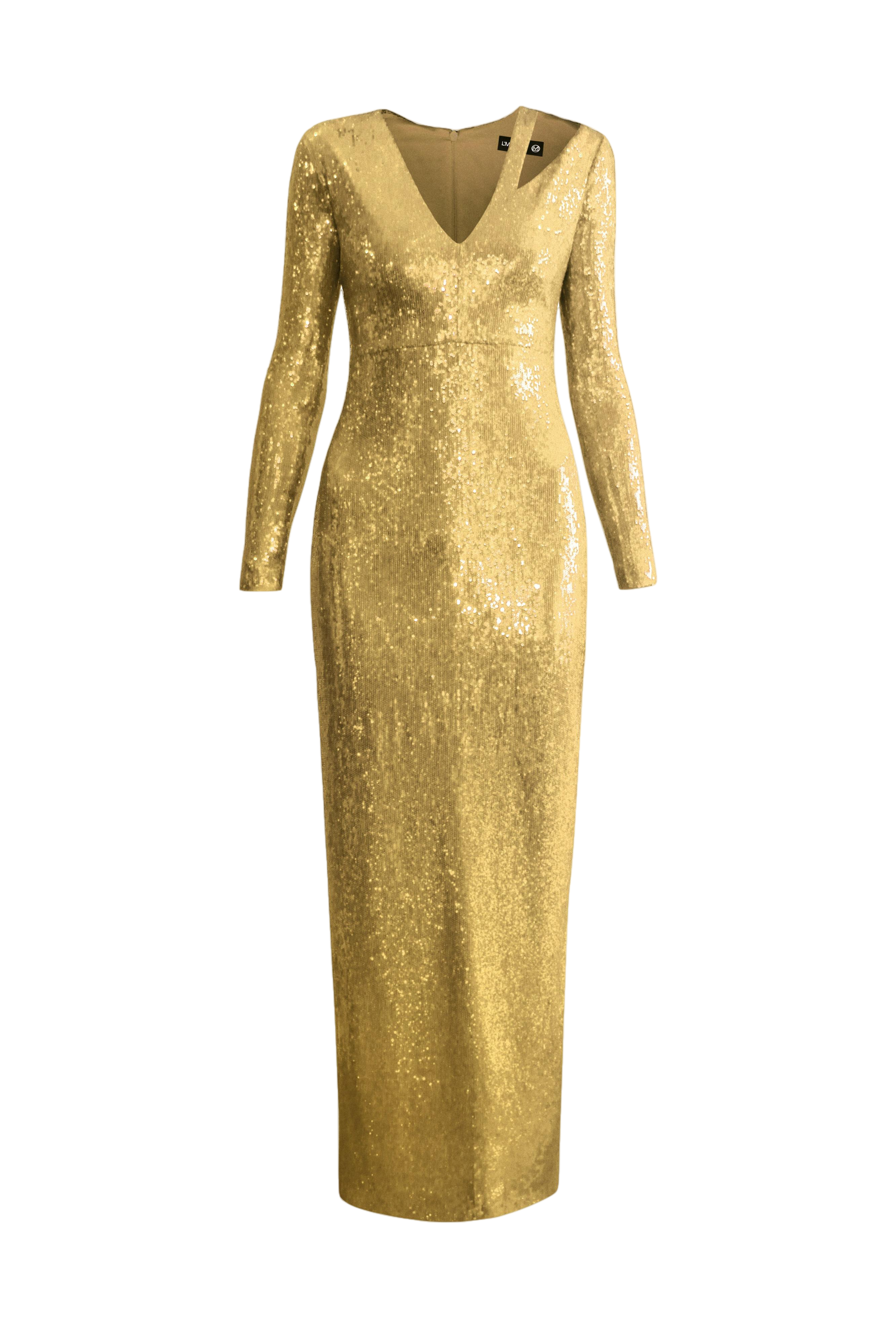 L’momo Long Sleeve Sequin Gown In Yellow