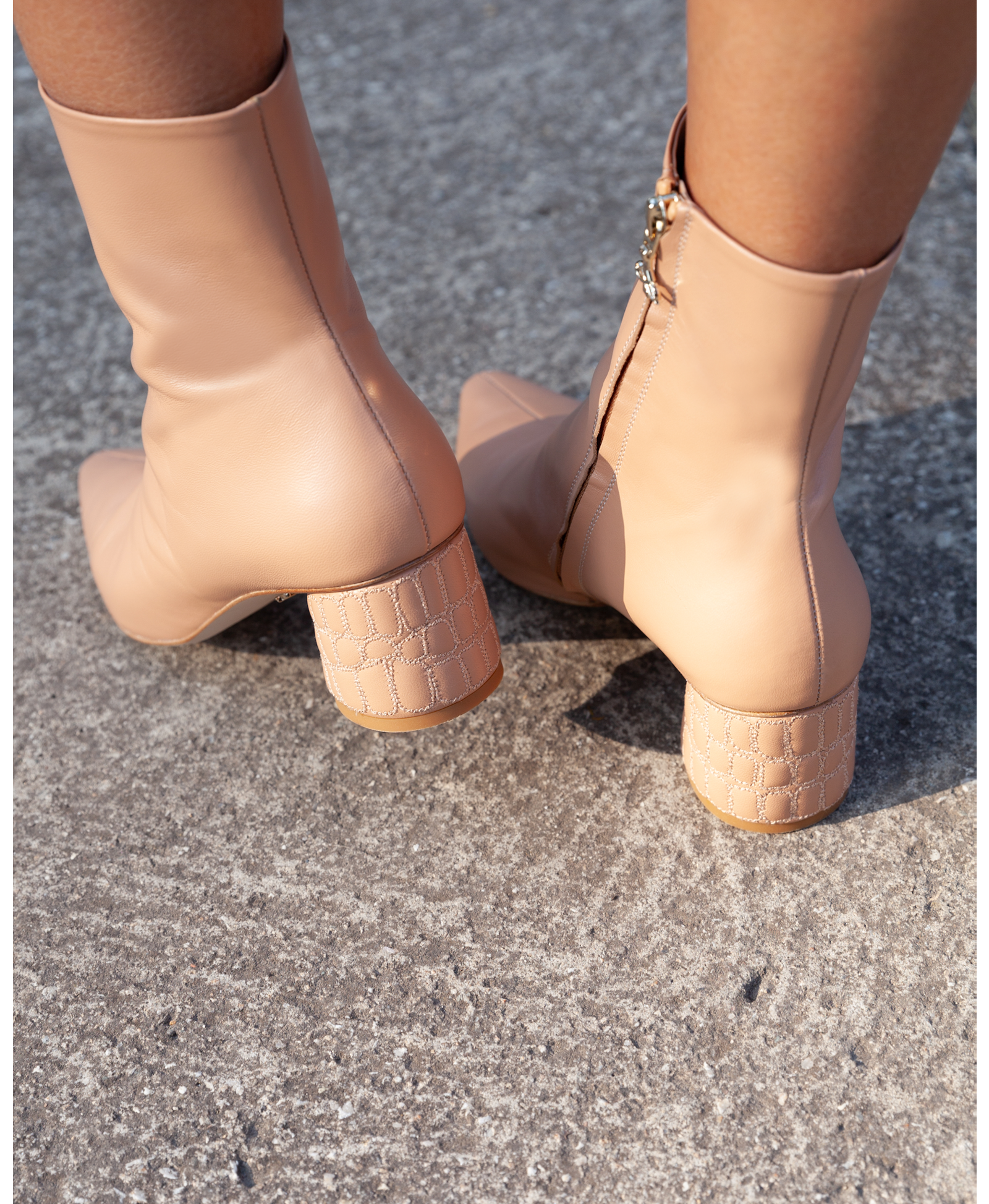 Croc Heel Boot 55 Tan Leather in Beige made by ATANA