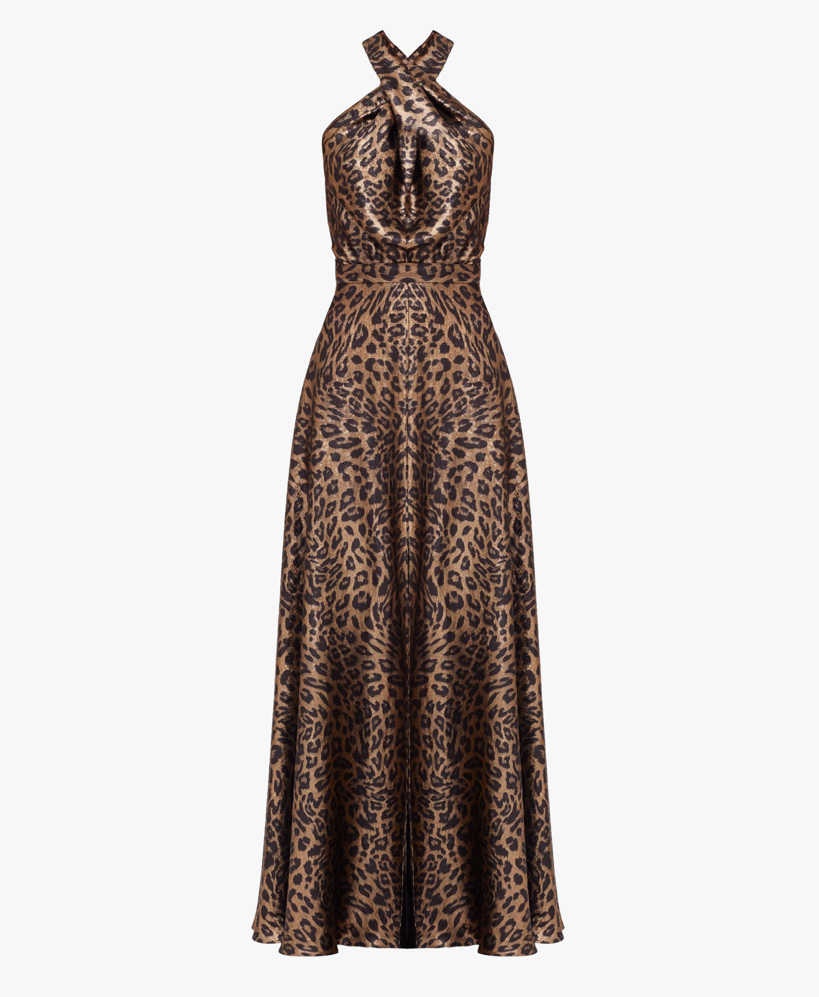 HELIDA Black Bronze Leopard Print Long Dress With Criss-Cross Neck made by UNDRESS