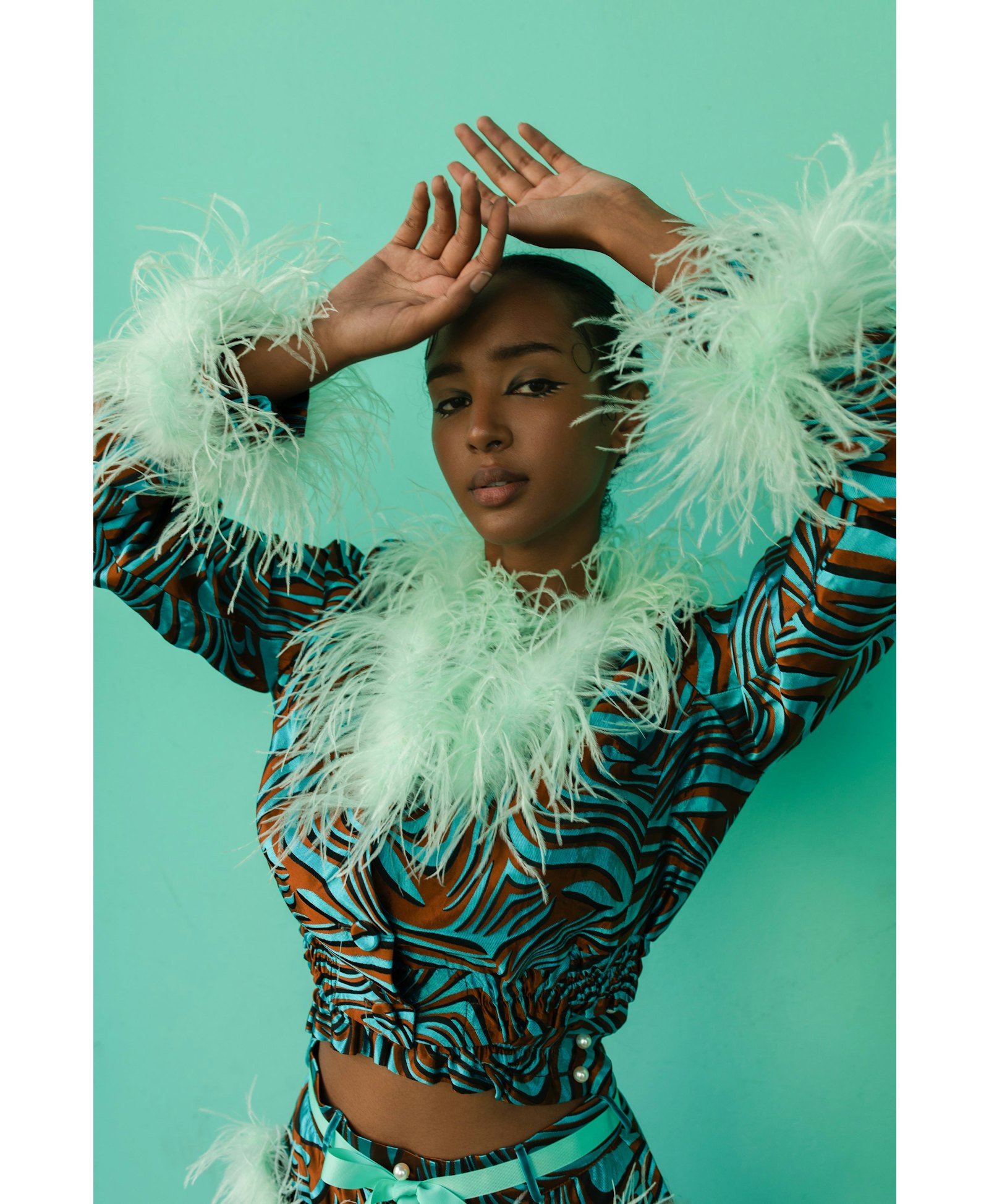 Mint Marilyn Jacket With Feathers made by ANDREEVA