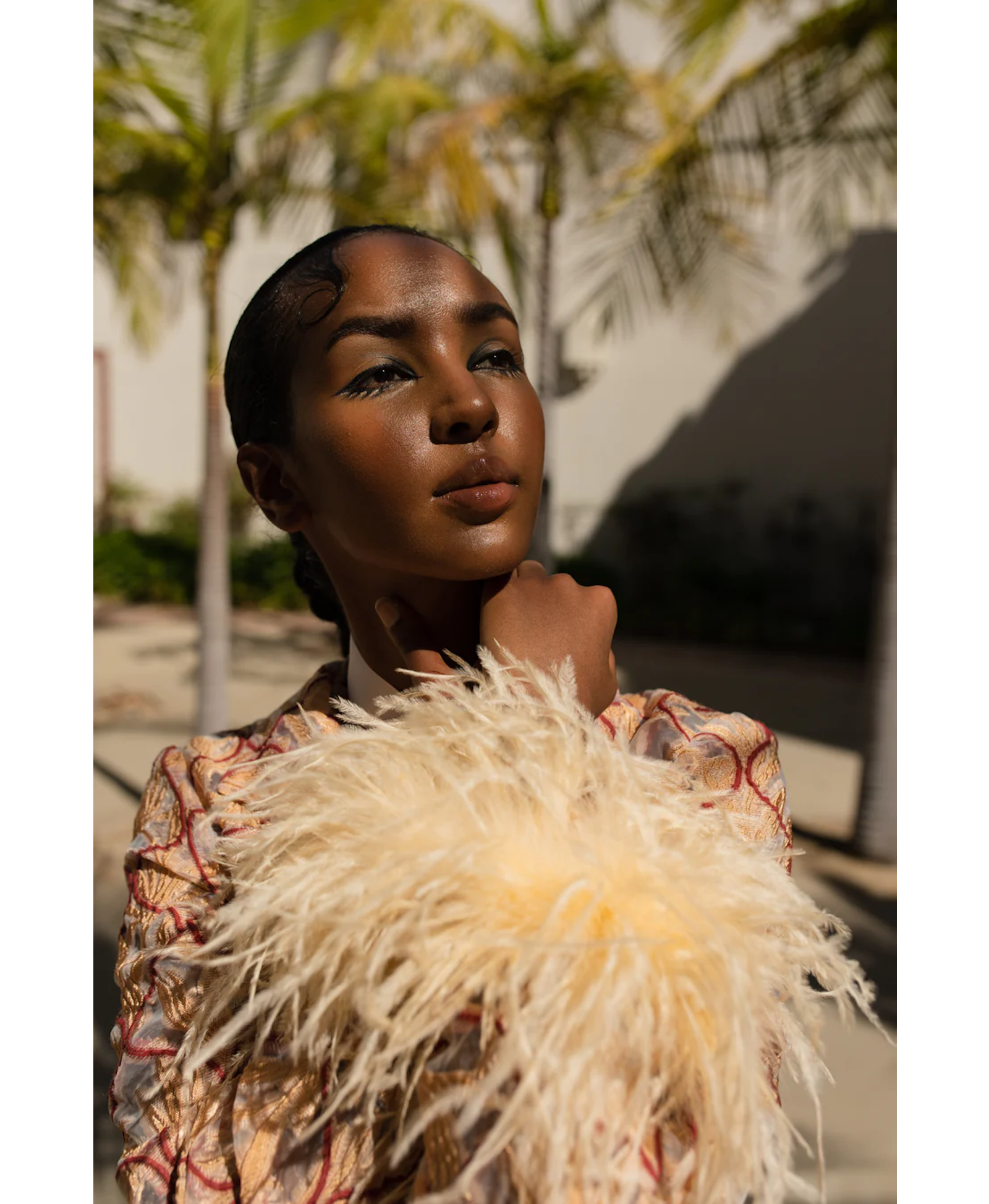 Peach Coat № 23 With Detachable Feathers Cuffs made by ANDREEVA