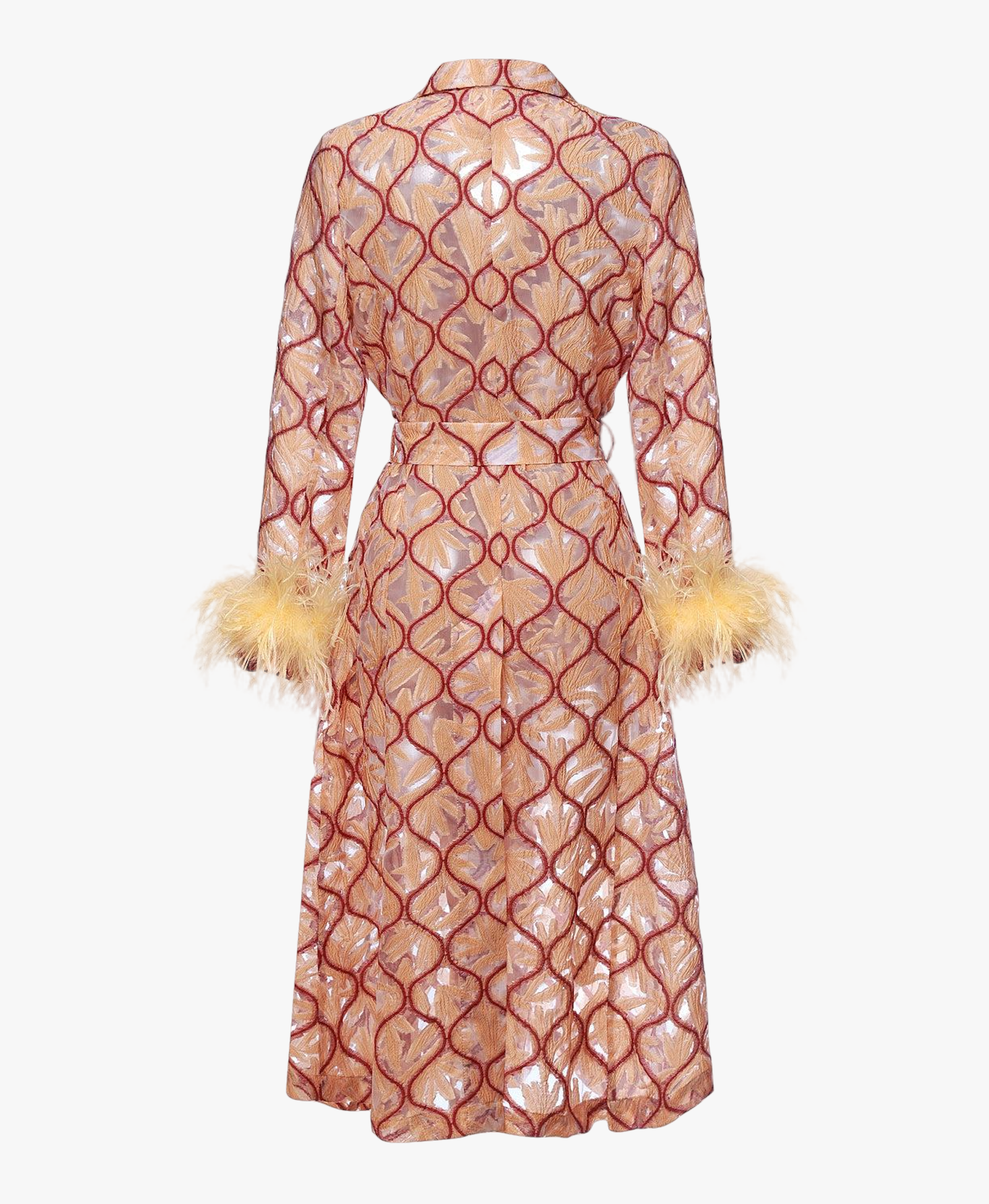 Peach Coat № 23 With Detachable Feathers Cuffs made by ANDREEVA