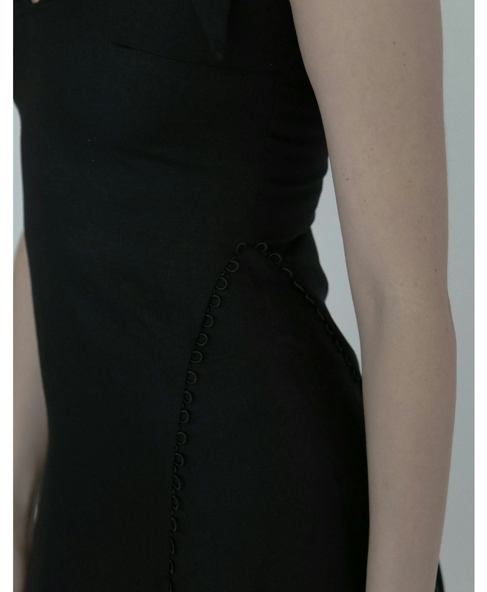 AMARI Sleeveless Maxi Black Linen Dress in Black made by MAET