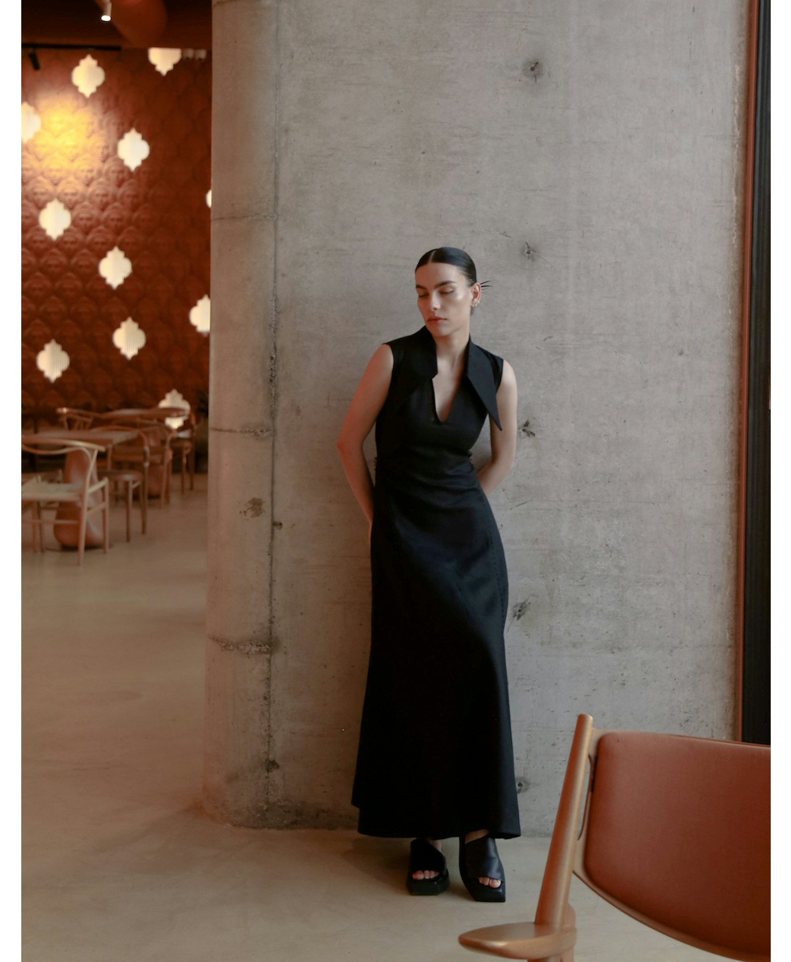AMARI Sleeveless Maxi Black Linen Dress in Black made by MAET