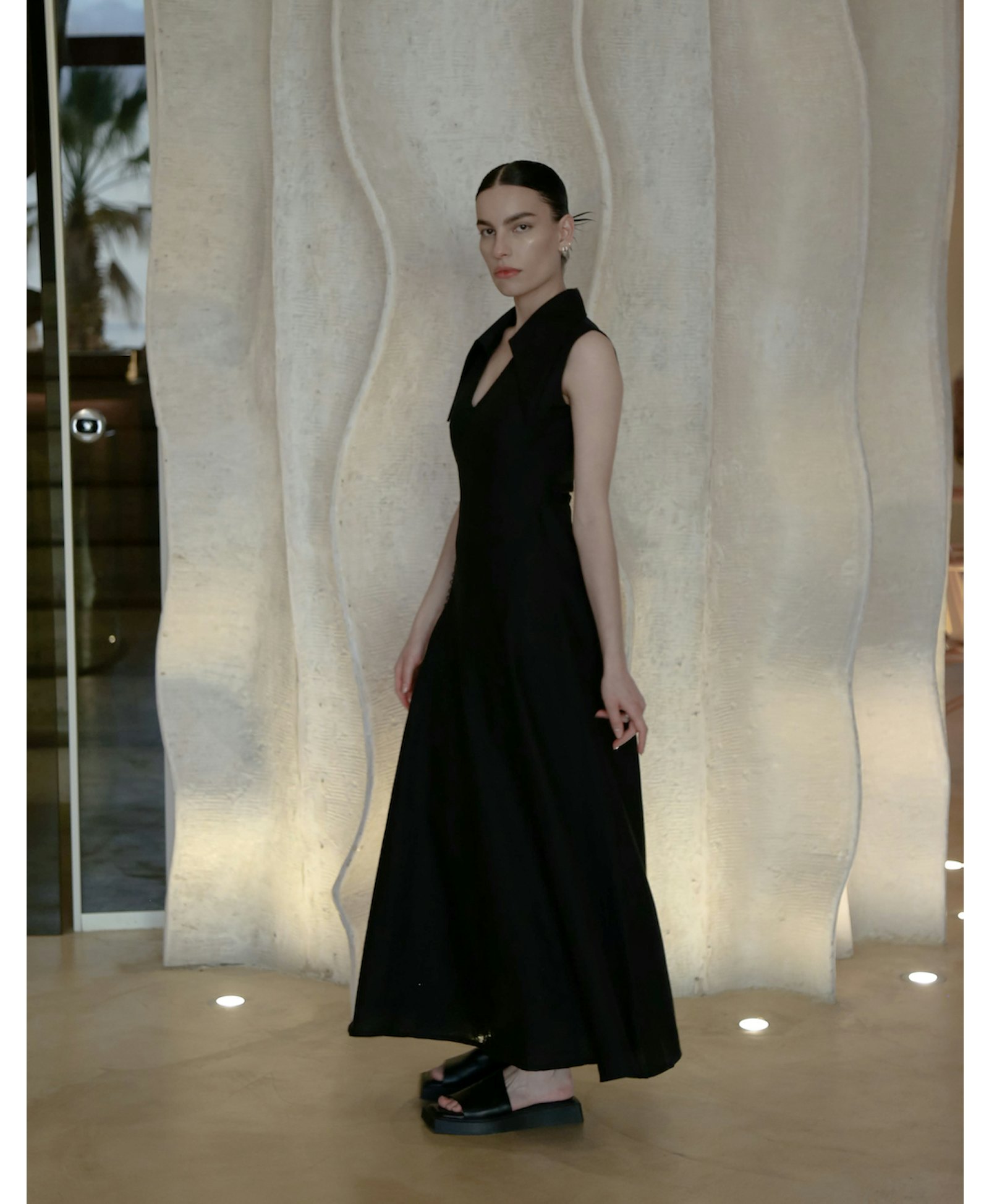 AMARI Sleeveless Maxi Black Linen Dress in Black made by MAET