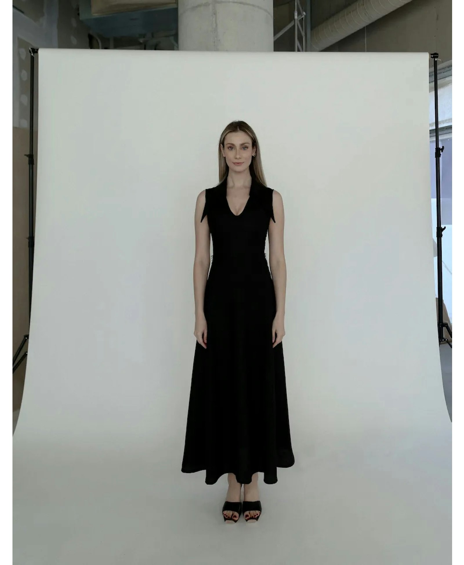 AMARI Sleeveless Maxi Black Linen Dress in Black made by MAET