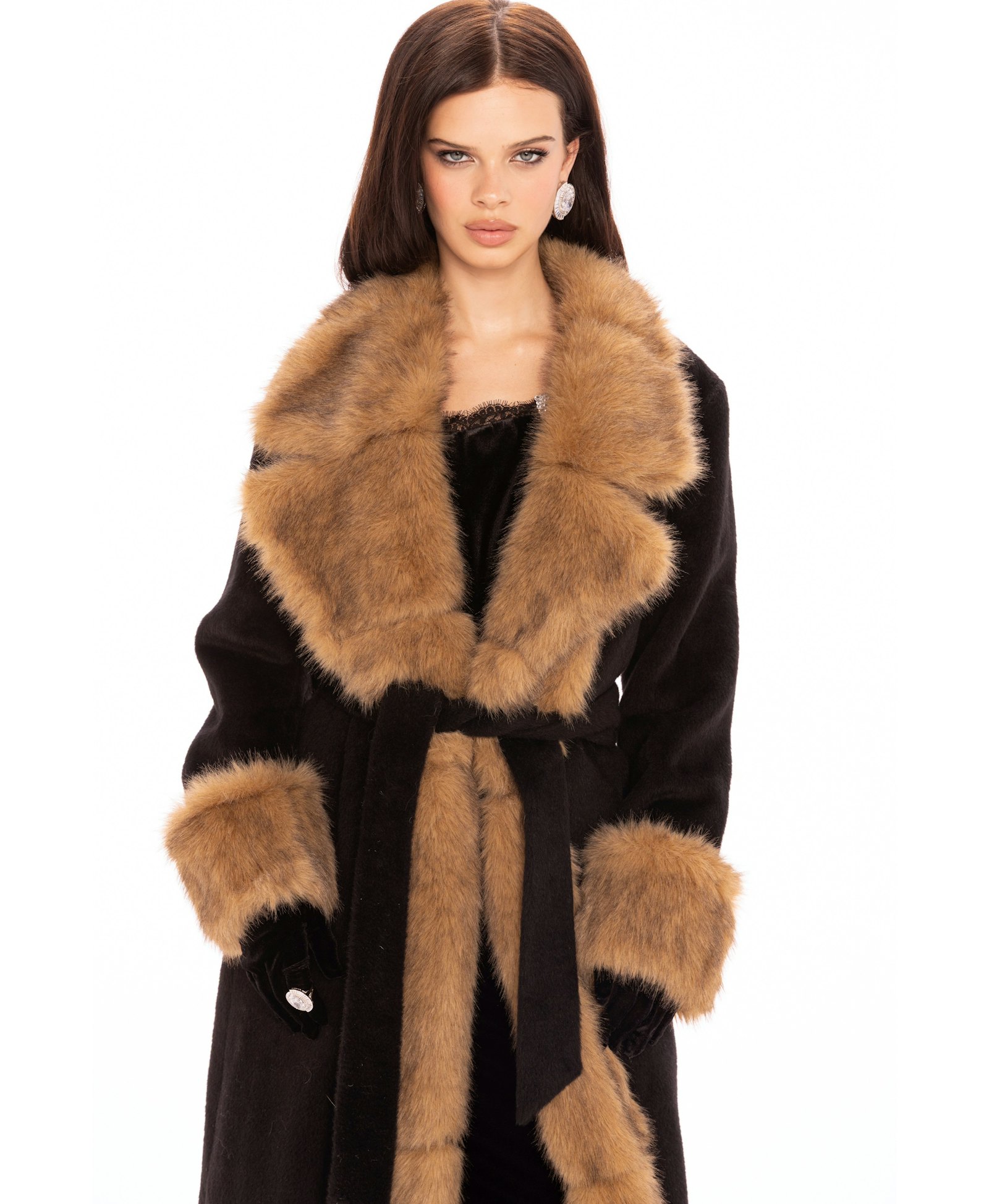 Adriana Faux Fur Coat (Black & Brown) made by Nana Jacqueline