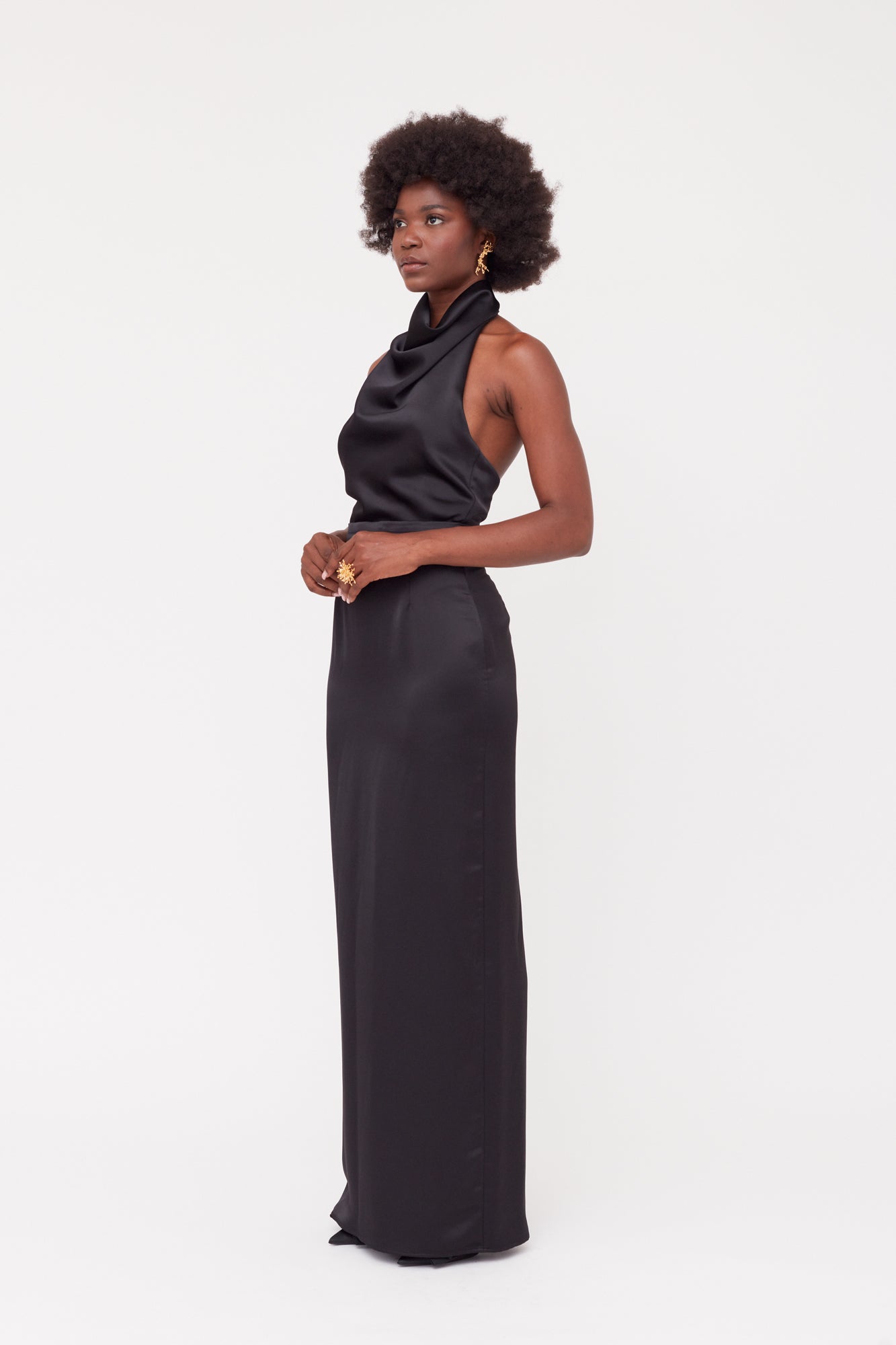 Shop Undress Casandra Black Cowl Neck Long Evening Dress