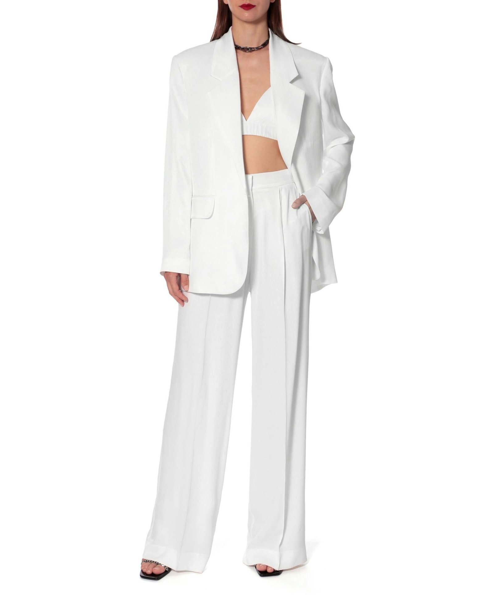 Blazer Bellamy Satin Bright White in White made by HALEWSKI