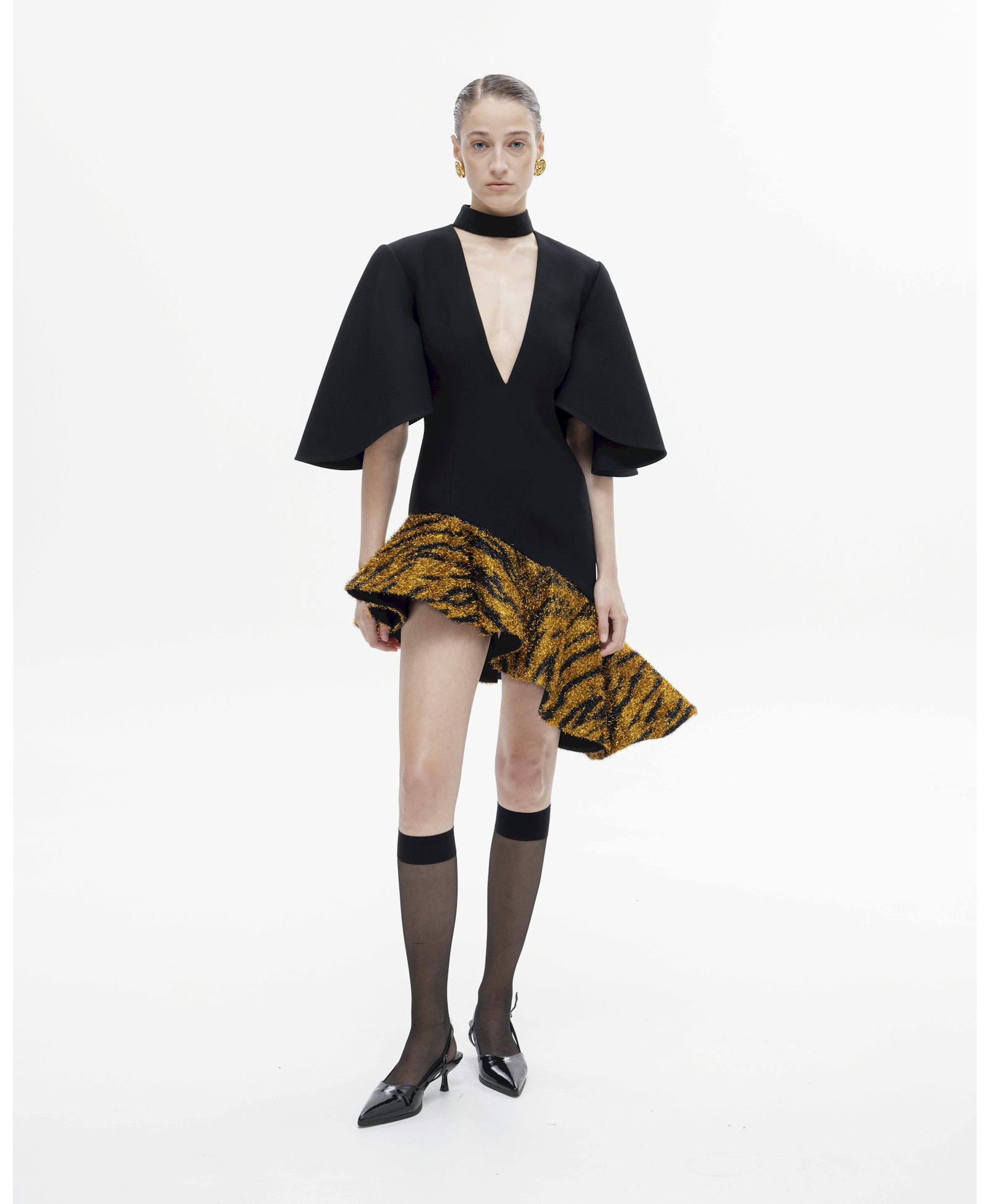 Metallic trim mini dress made by Maria Kokhia