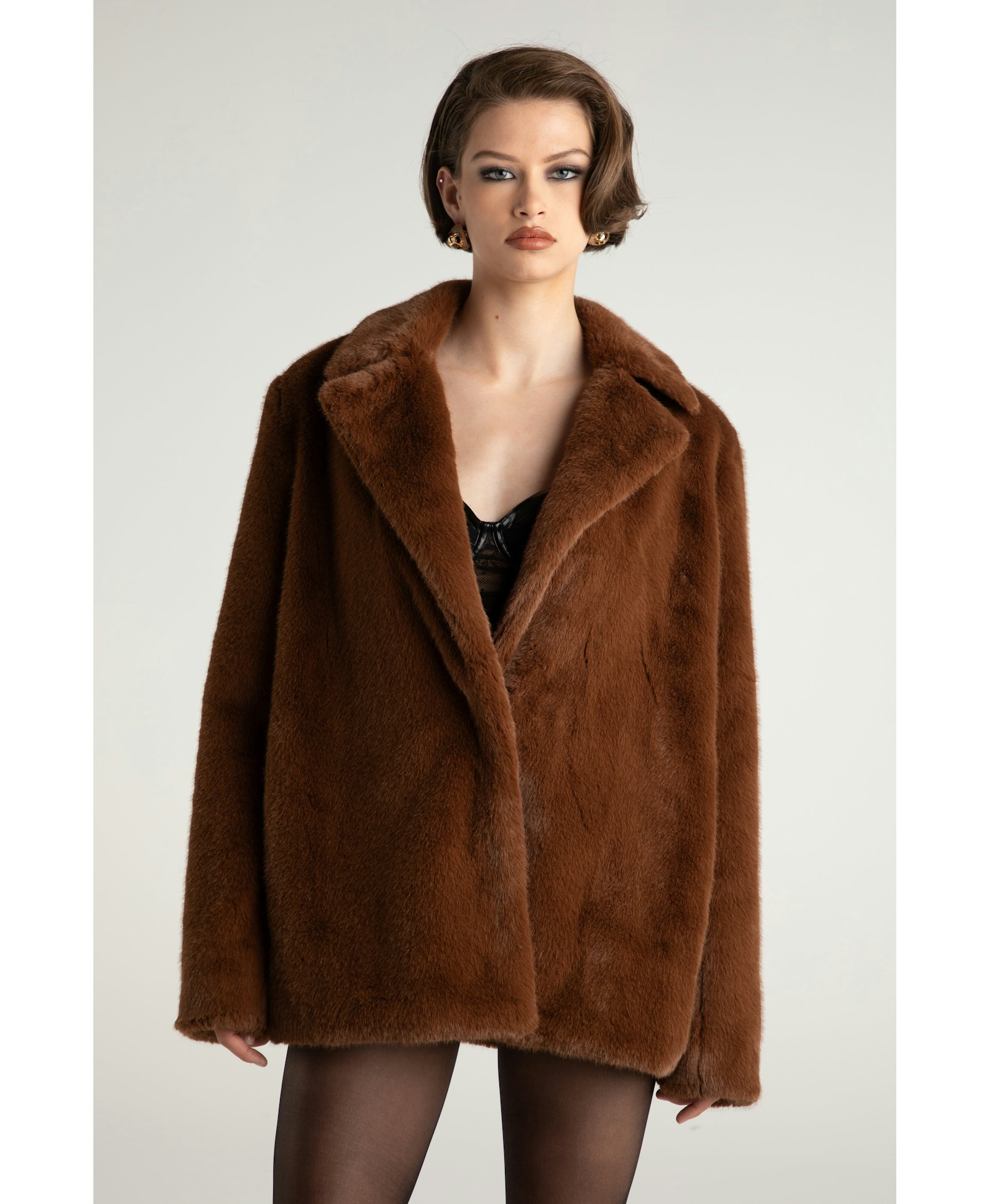 Phoebe Fur Jacket (Brown) in Brown made by Nana Jacqueline