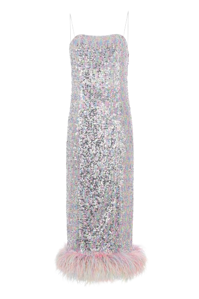 F.ilkk Multicolor Sequined Feather Midi Dress