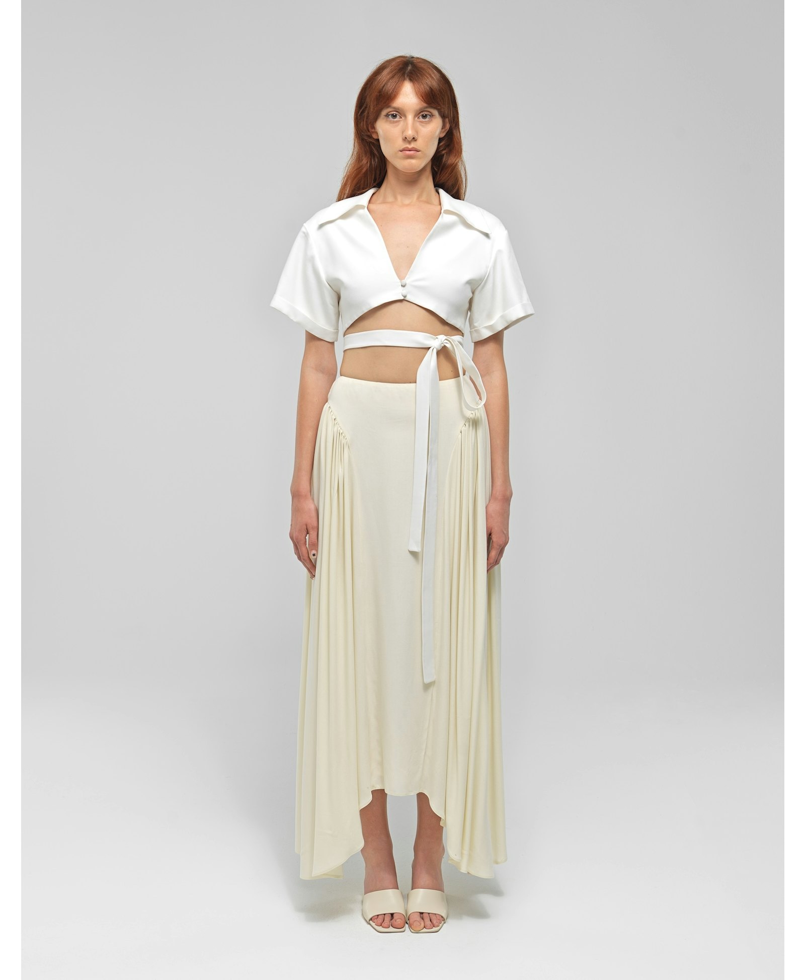 YSABELL Cream Pleated Midi Skirt made by MAET