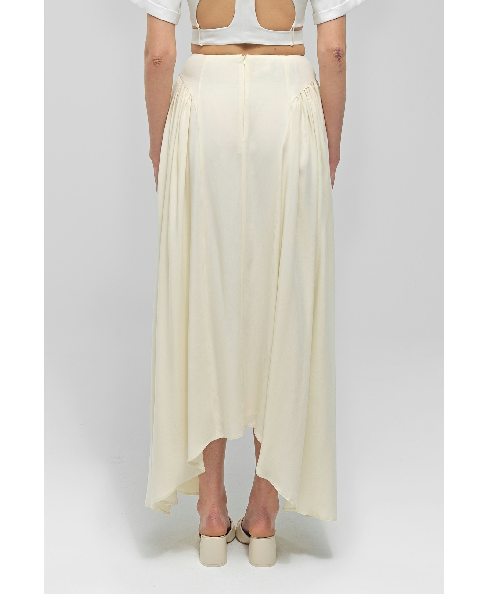 YSABELL Cream Pleated Midi Skirt made by MAET
