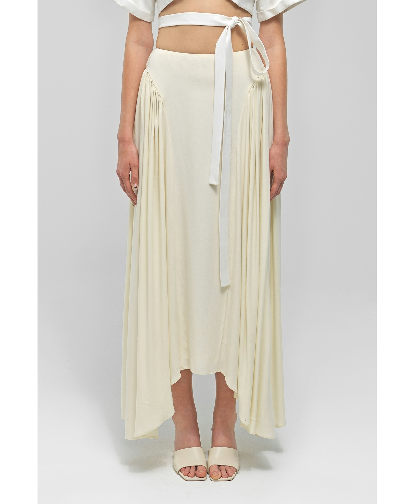 YSABELL Cream Pleated Midi Skirt made by MAET