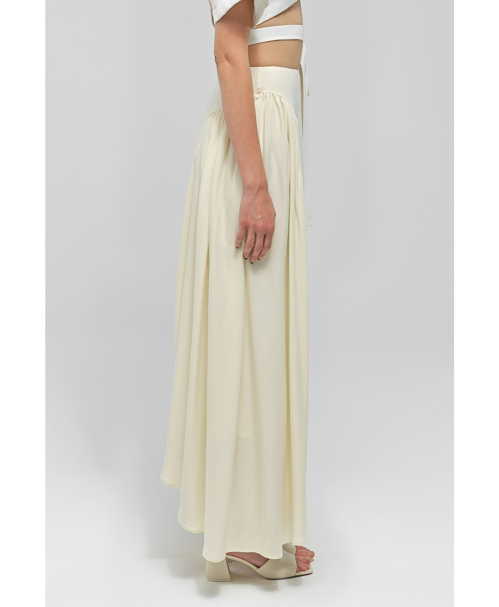 YSABELL Cream Pleated Midi Skirt made by MAET