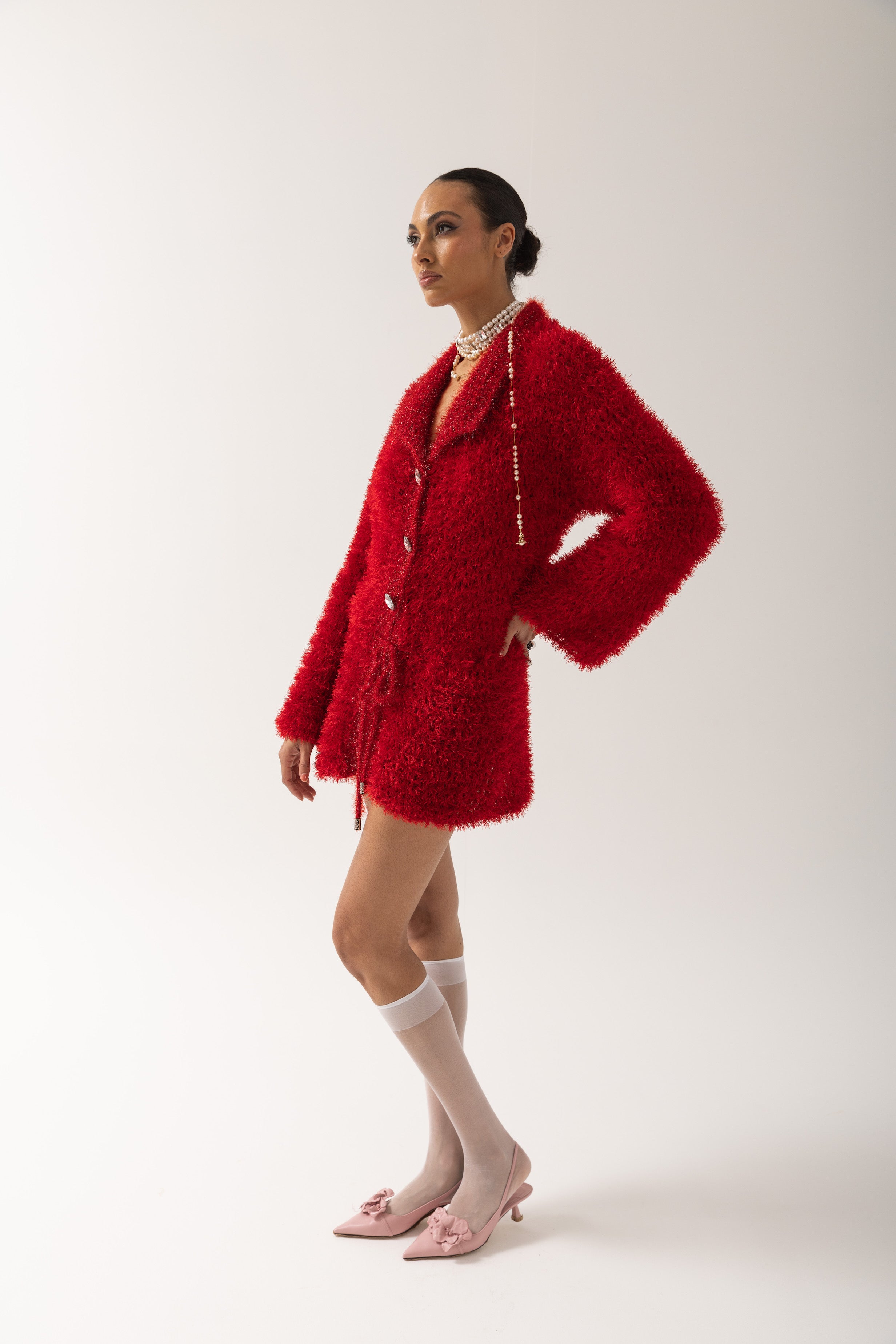 Shop Andreeva Red Monroe Handmade Knit Cardigan