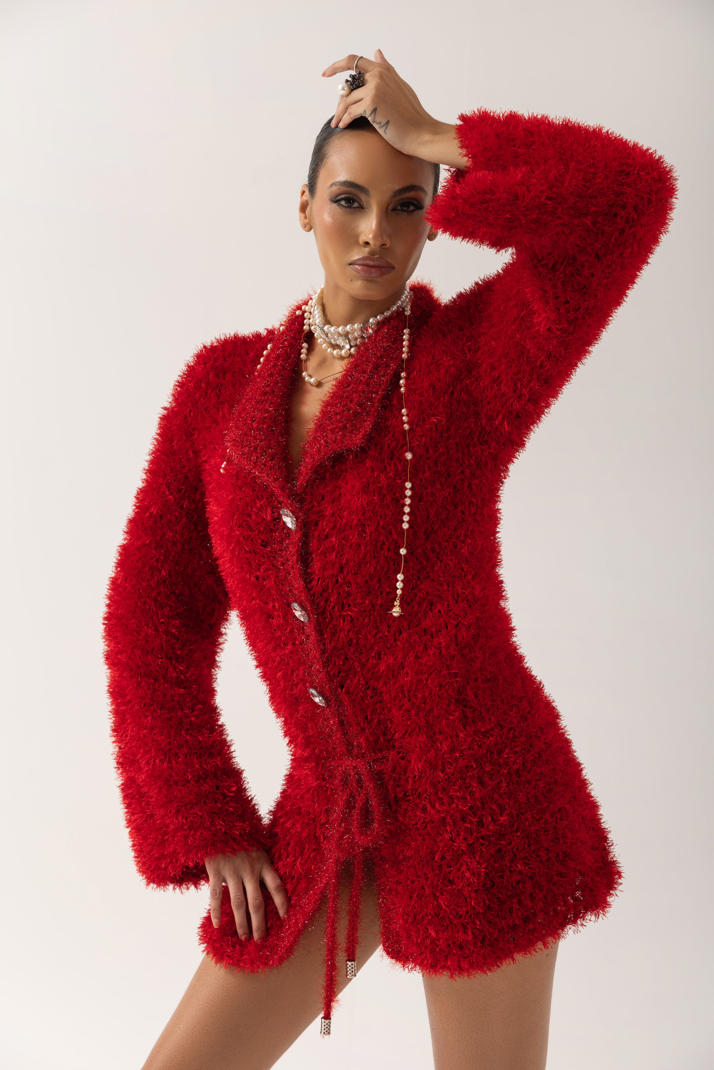 Shop Andreeva Red Monroe Handmade Knit Cardigan