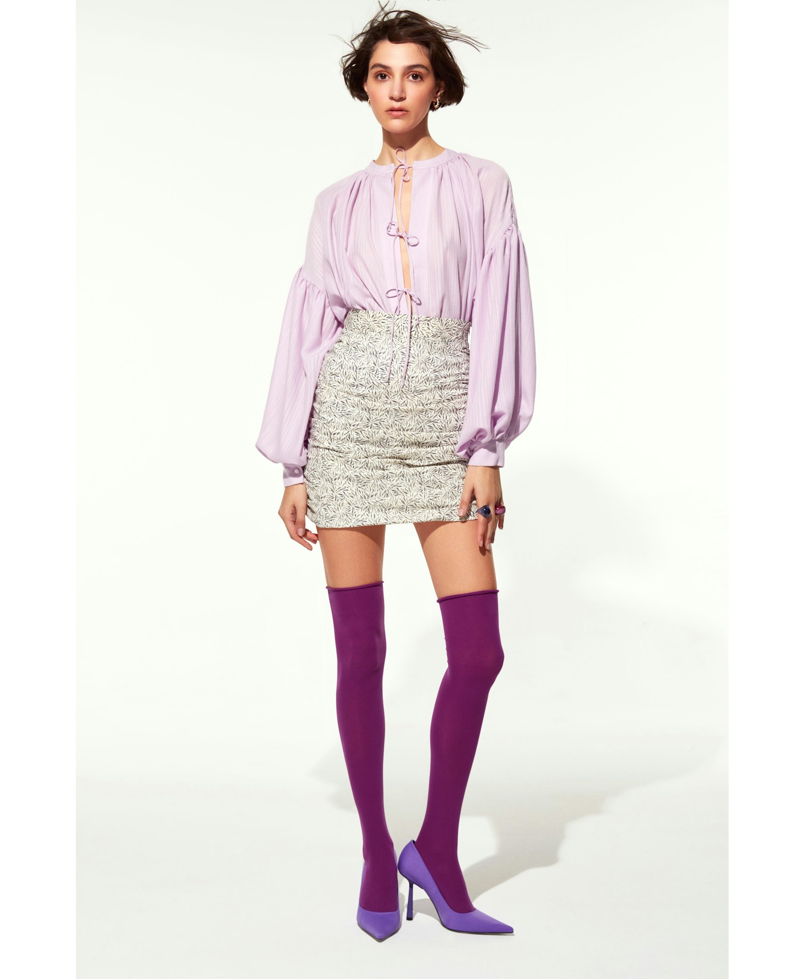 Jace Ruched Skirt White Printed made by Nazli Ceren