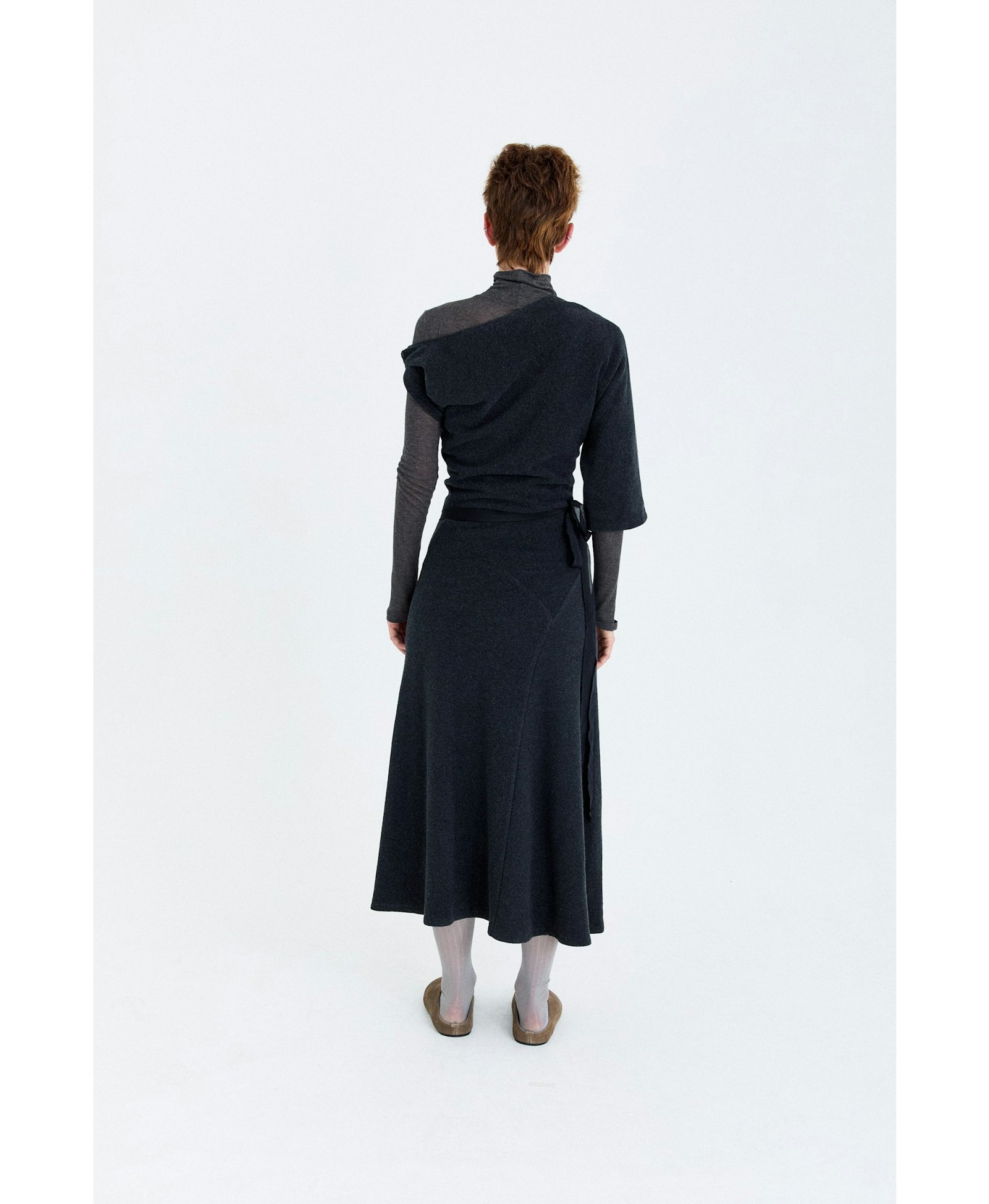 FLEECE ASYMMETRICAL STRUCTURED KNITTED WOOL DRESS made by YIBRI