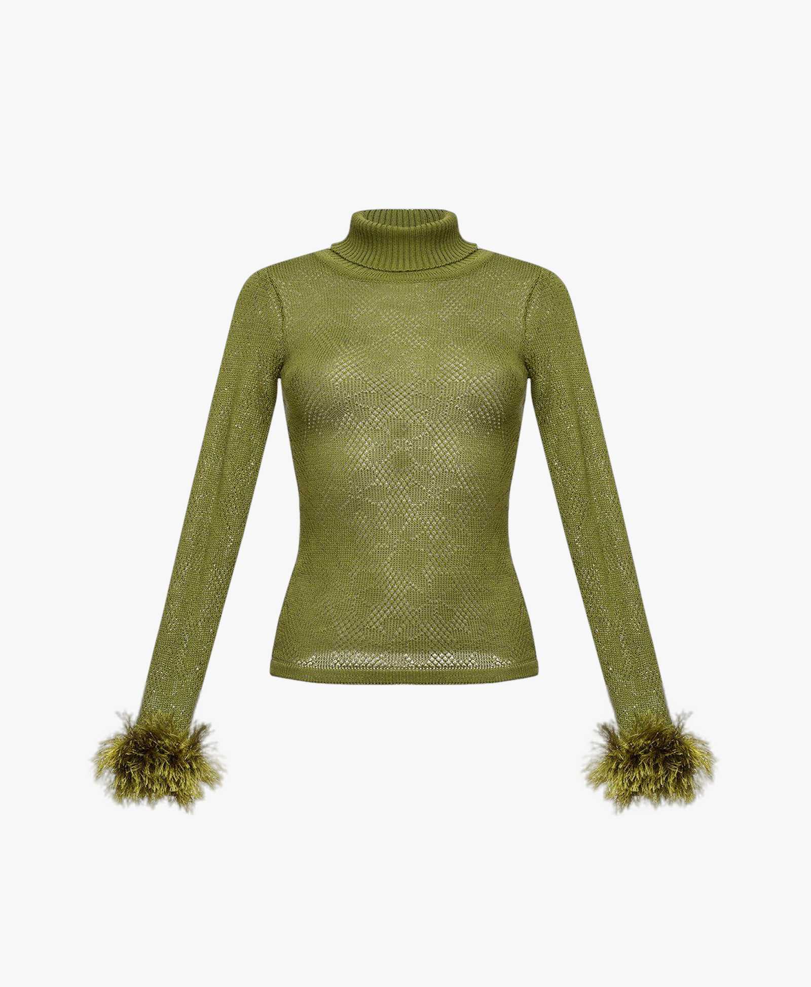 Green knit turtleneck with handmade knit details made by ANDREEVA