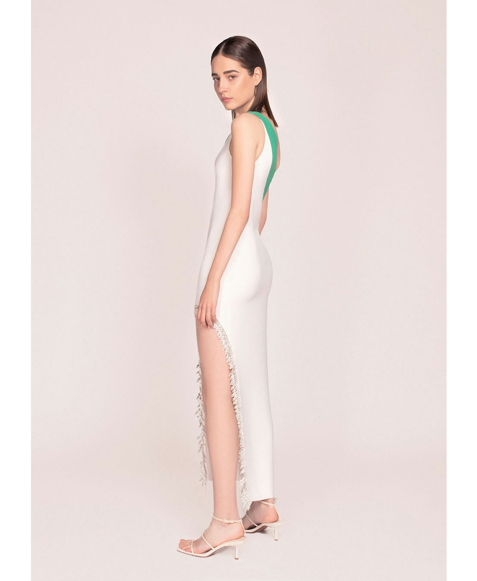 Leyla white crystal embellished midi dress made by Monika Dimova