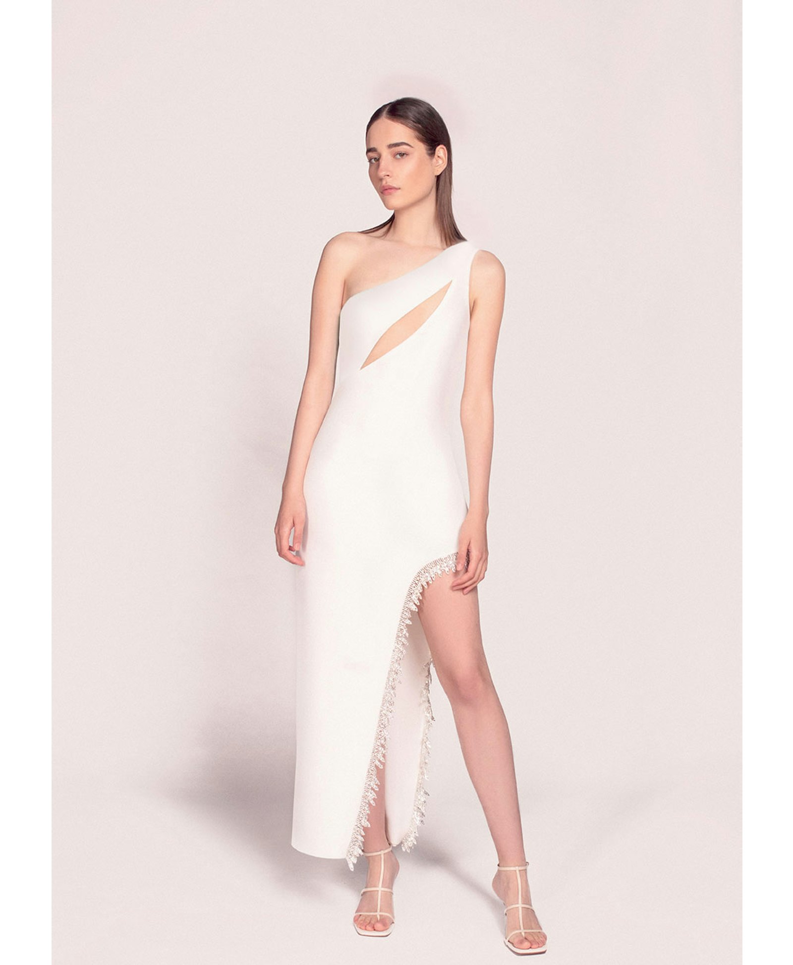 Leyla white crystal embellished midi dress made by Monika Dimova