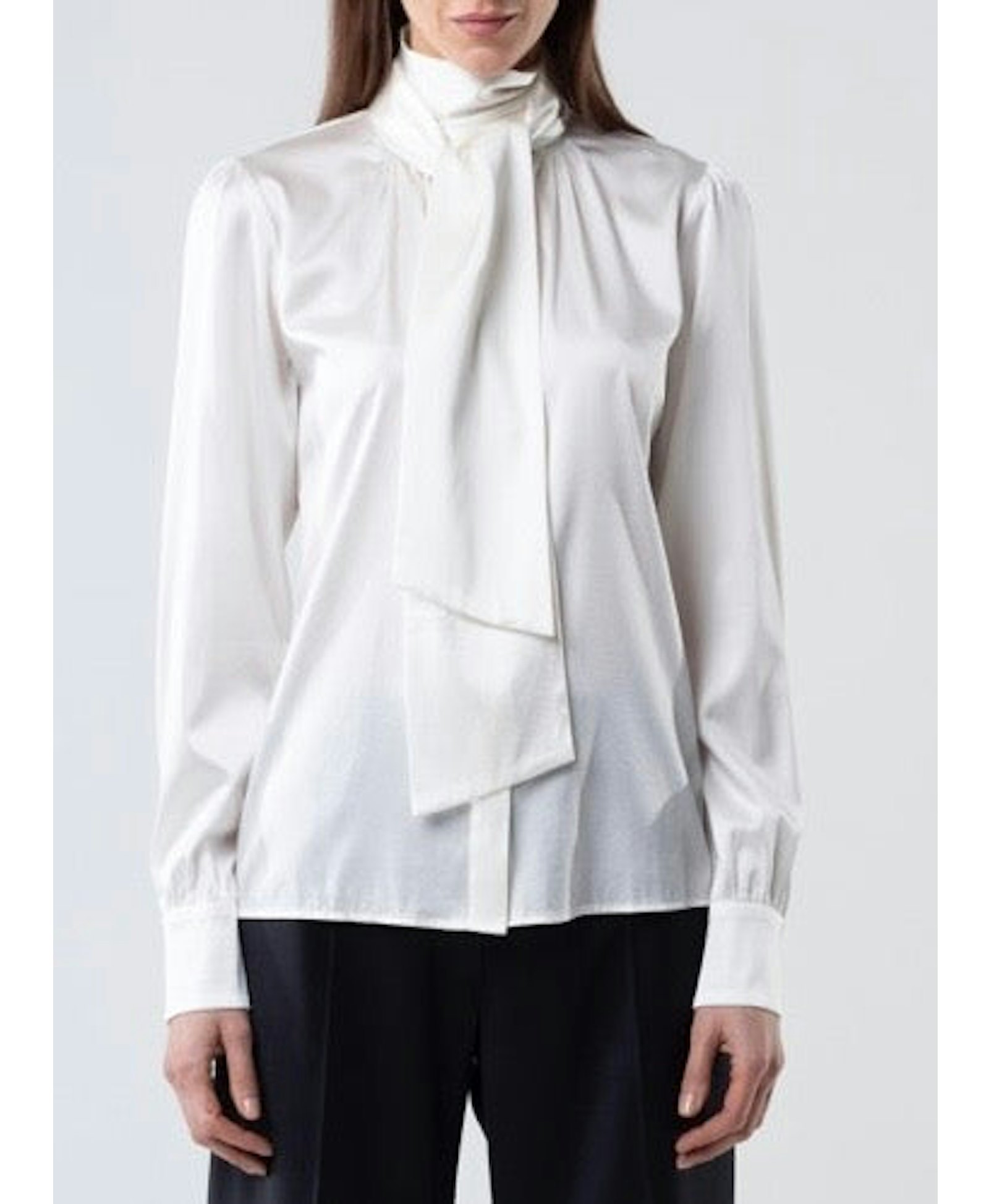 Silk Bow Blouse With Long Sleeves In Ivory made by Vesna W