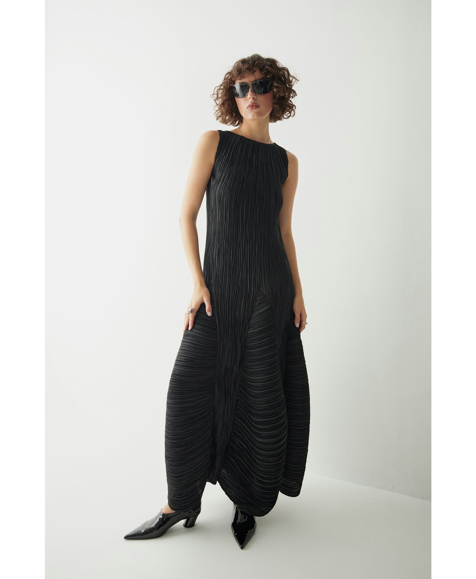 Maxi sleeveless pleated DRESS made by Tamar Keburia