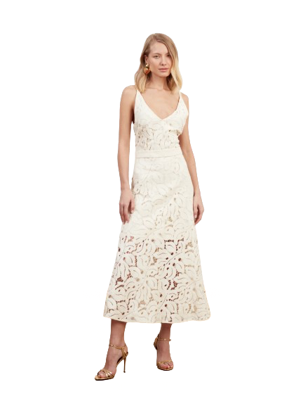 Shop Undress Ulla White Lace Midi Dress With Flattering Skirt