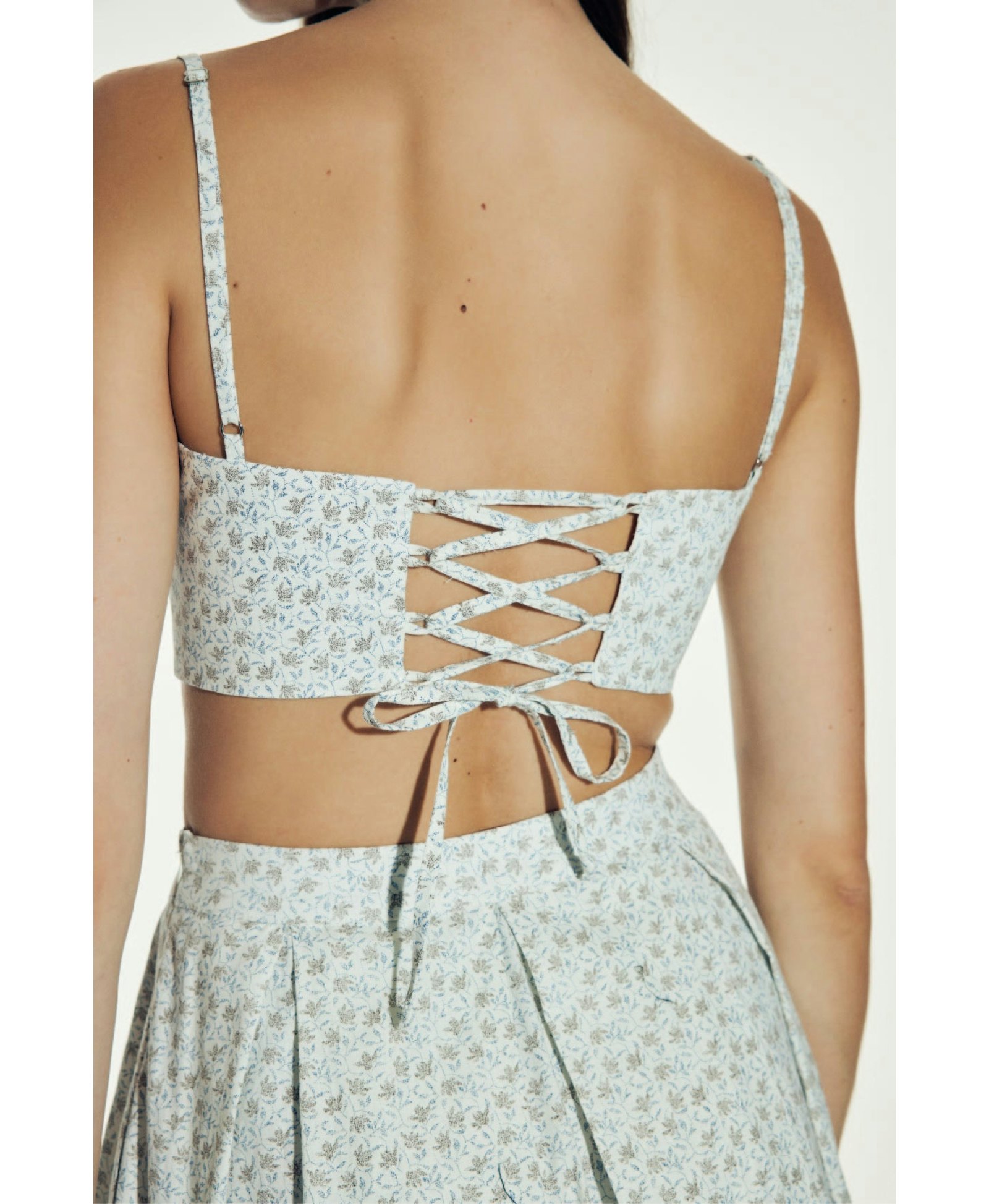 June Printed Cotton Midi Skirt in Cannoli Cream made by Nazli Ceren