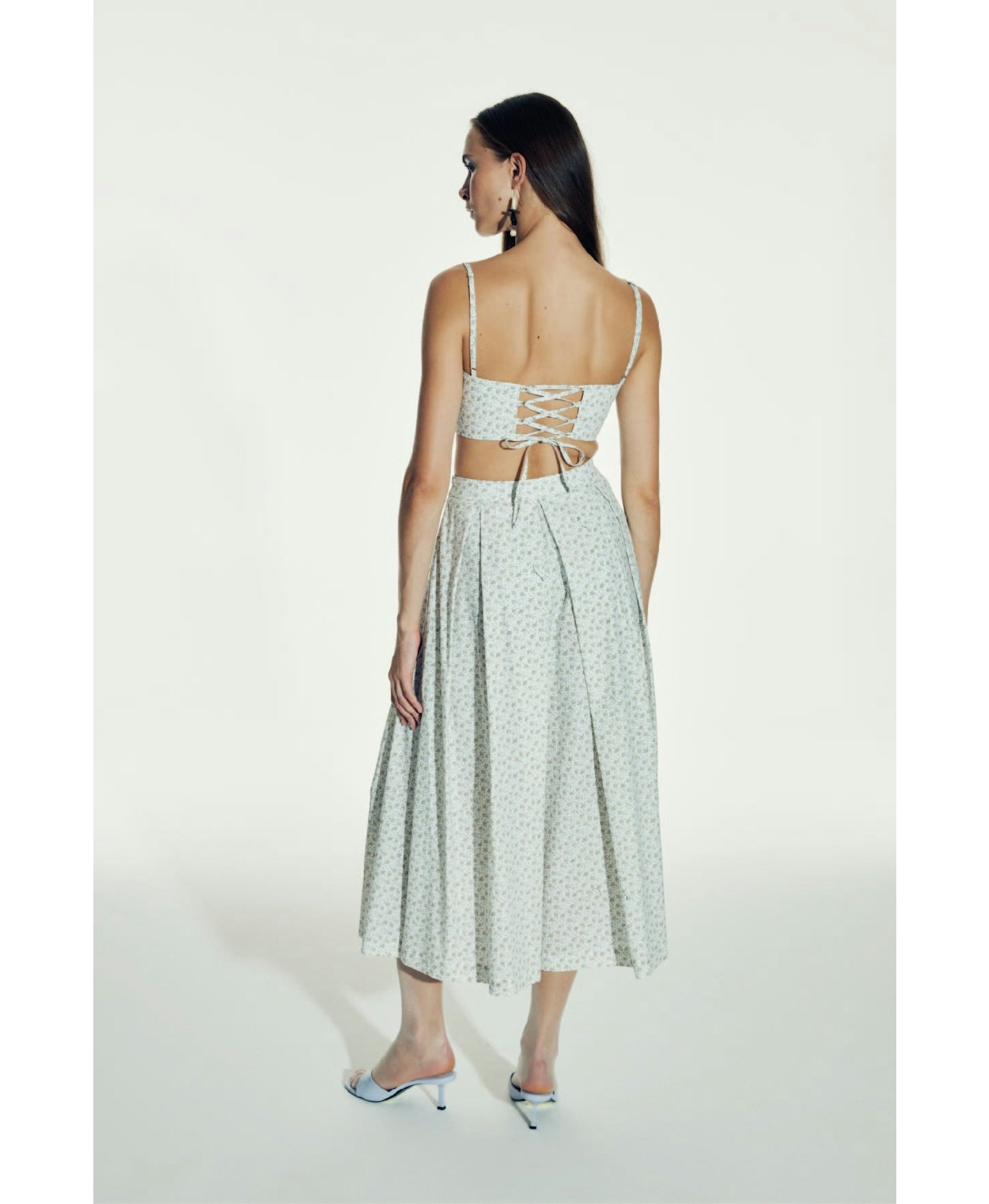 June Printed Cotton Midi Skirt in Cannoli Cream made by Nazli Ceren