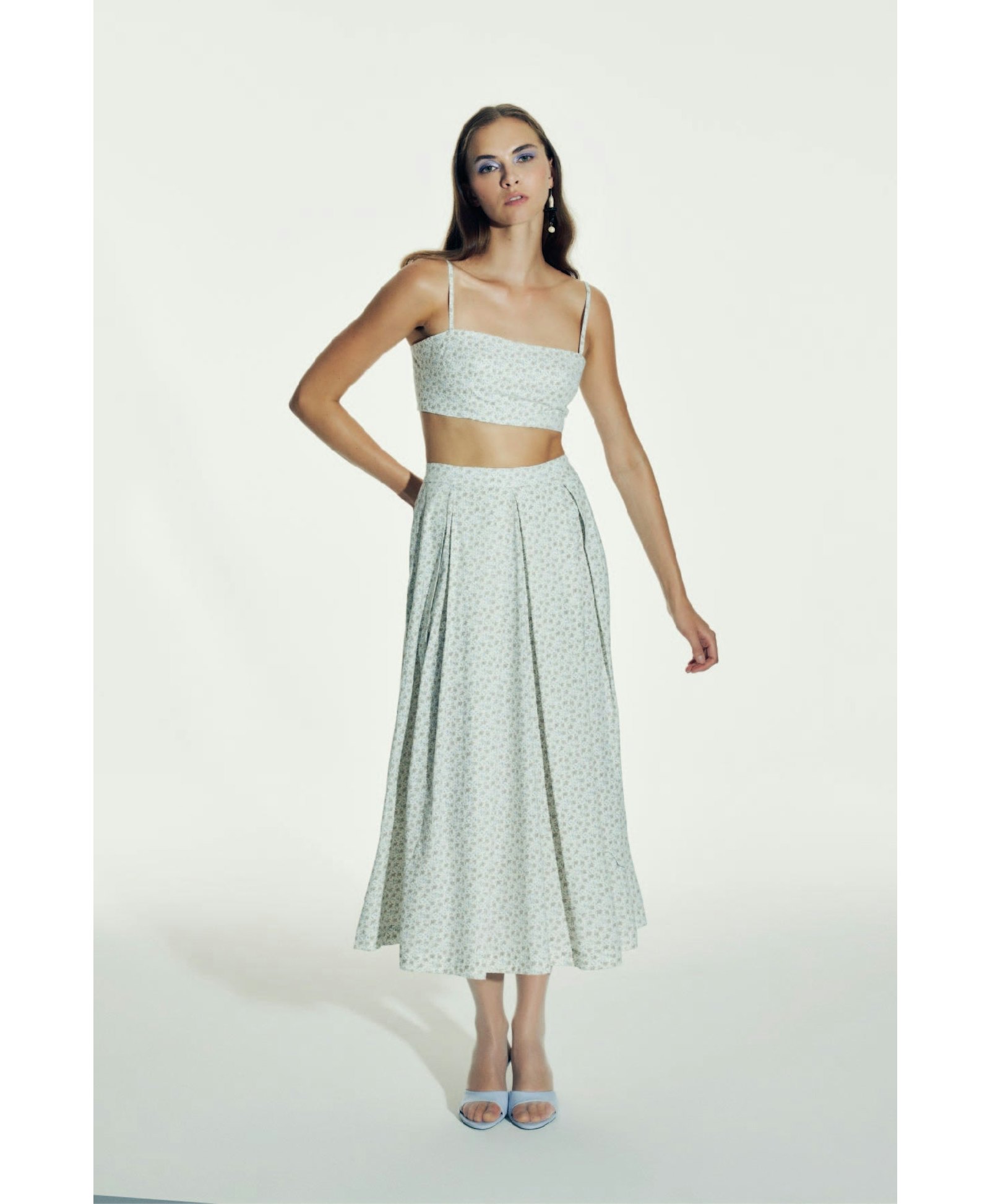 June Printed Cotton Midi Skirt in Cannoli Cream made by Nazli Ceren