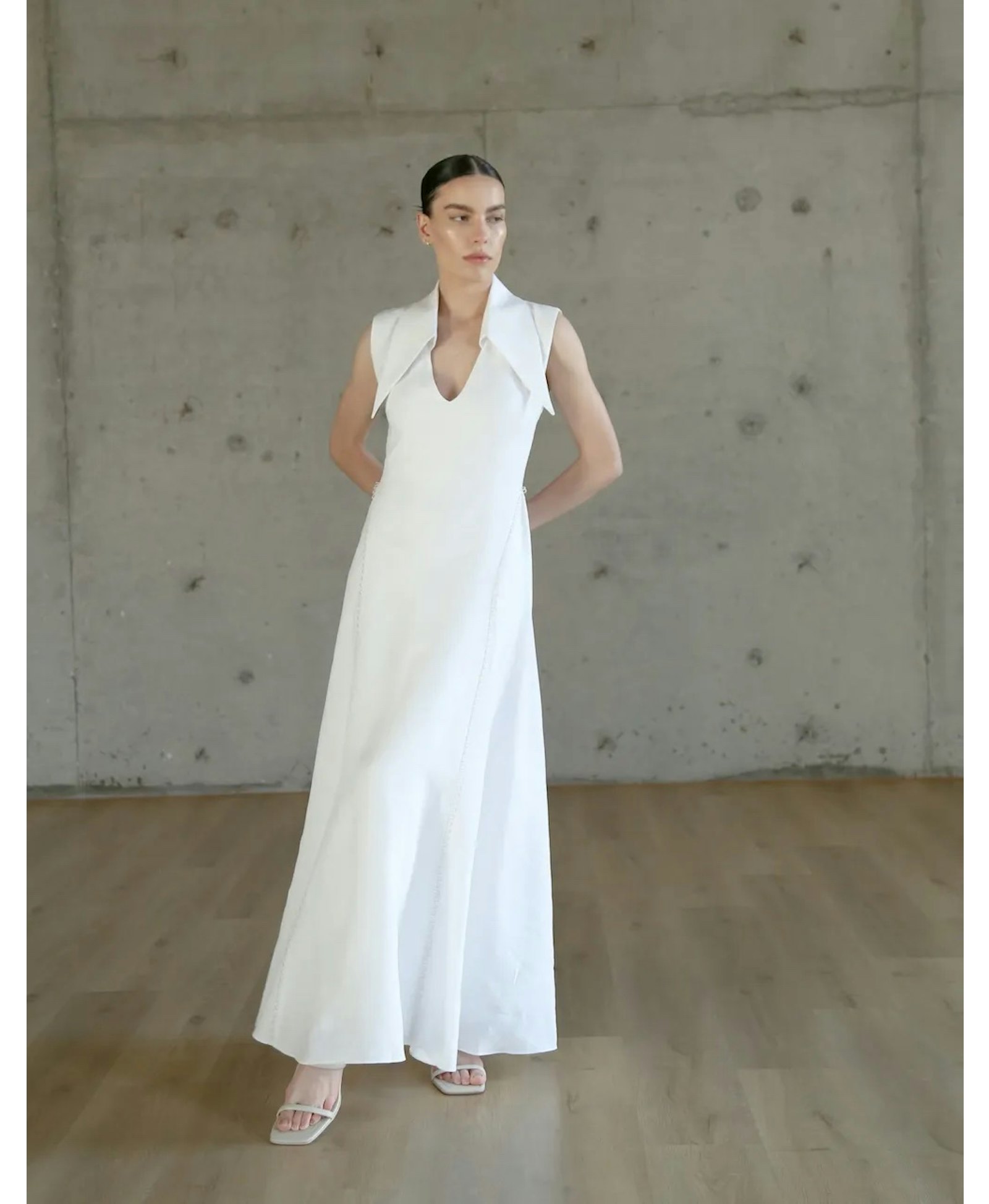 AMARI Sleeveless Maxi White Linen Dress in White made by MAET