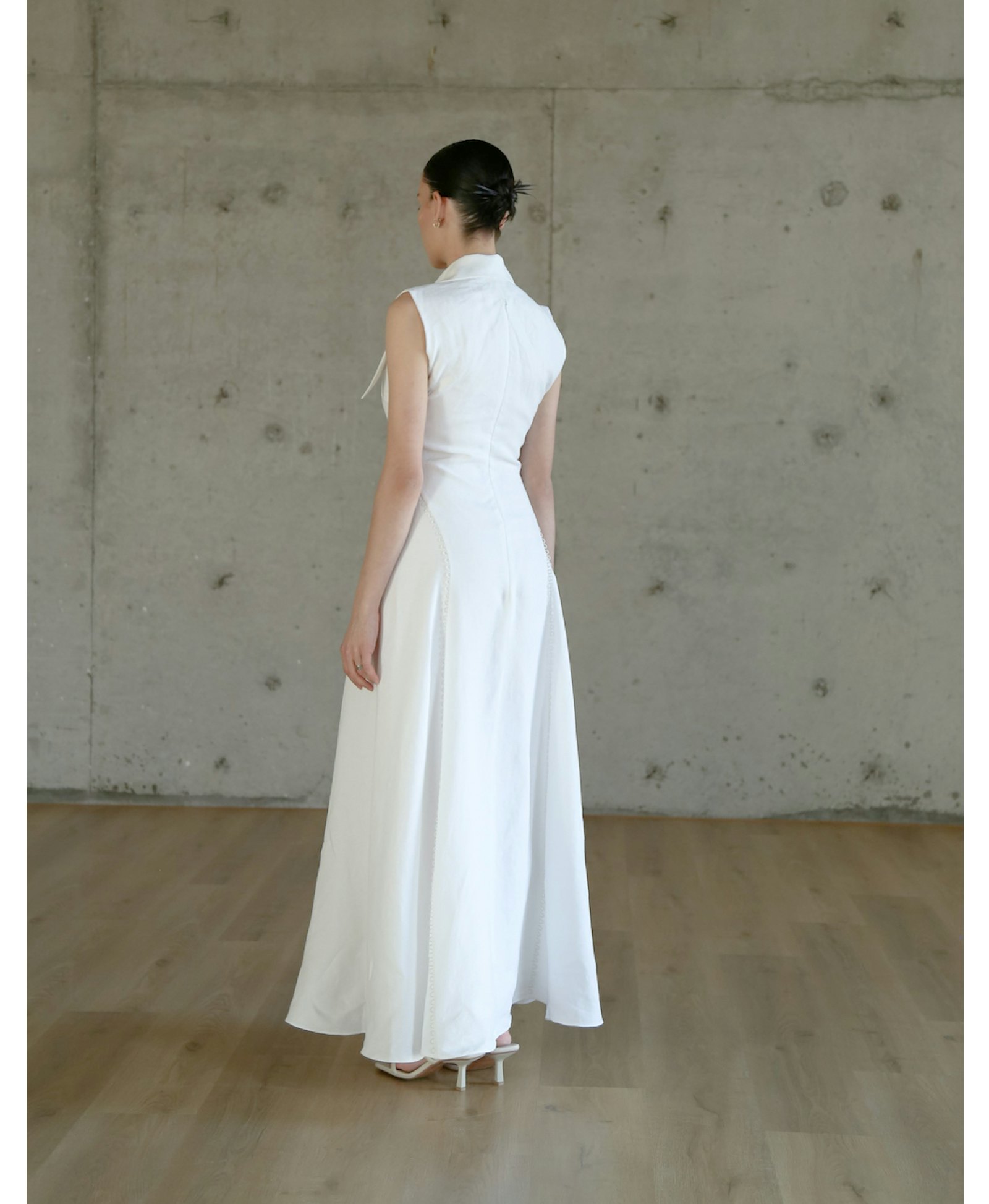 AMARI Sleeveless Maxi White Linen Dress in White made by MAET