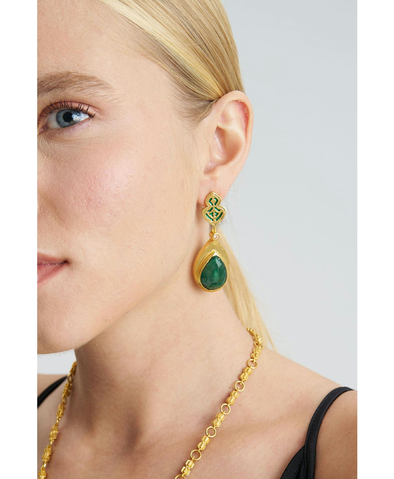 Emerald Gold Earring made by Lora Istanbul